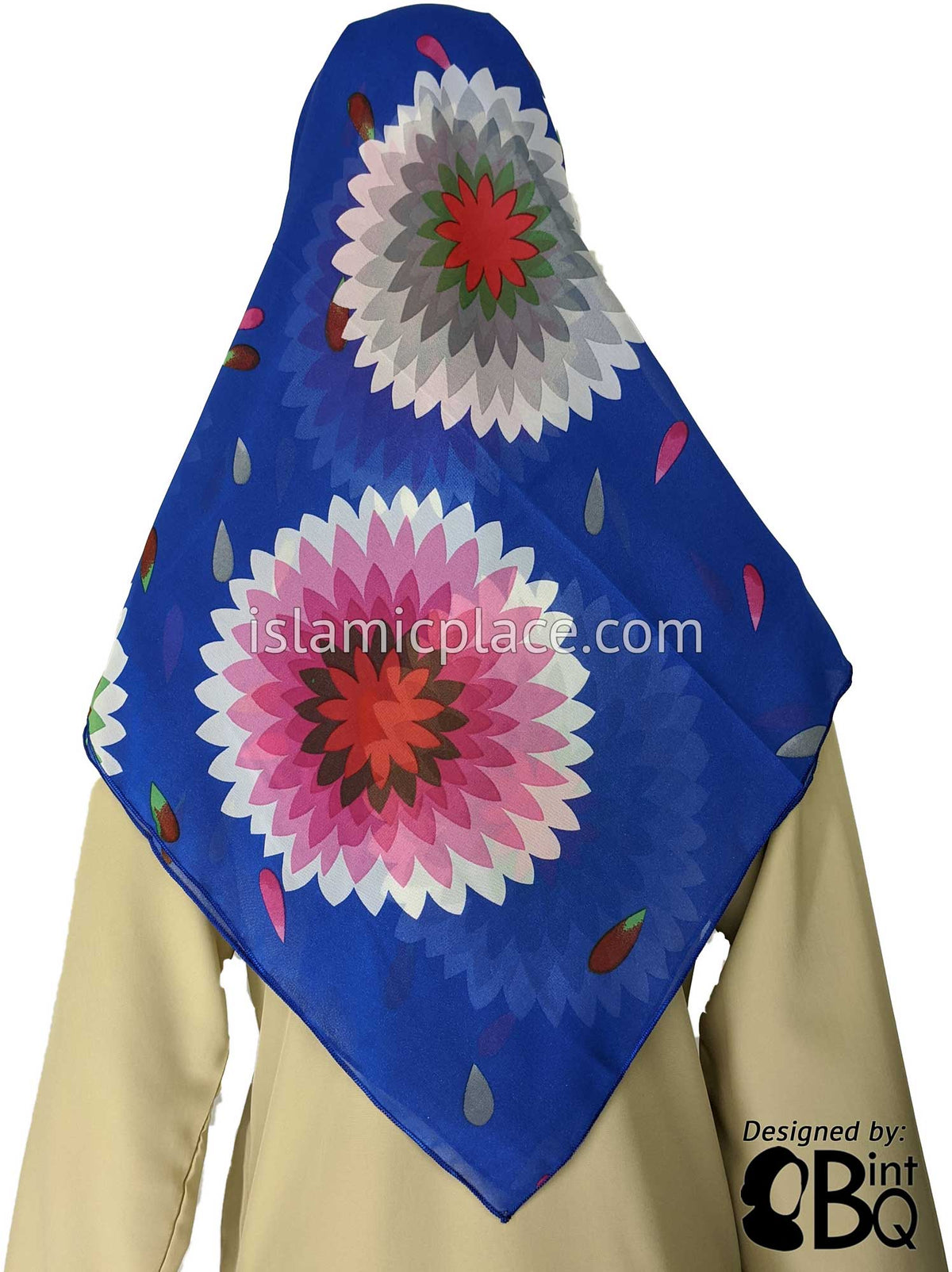 Enlarged Flowers and Petals on Blue Sky - 45&quot; Square Printed Khimar