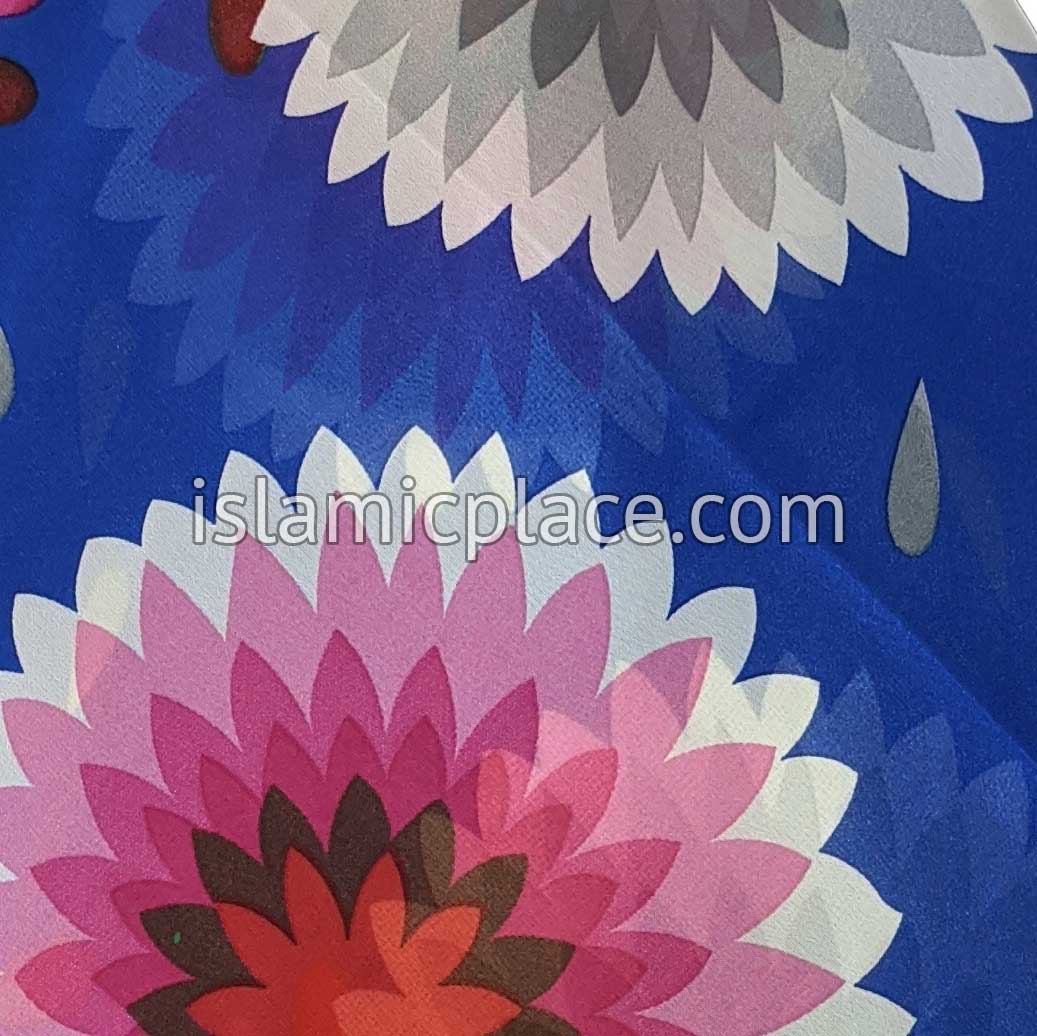 Enlarged Flowers and Petals on Blue Sky - 45" Square Printed Khimar