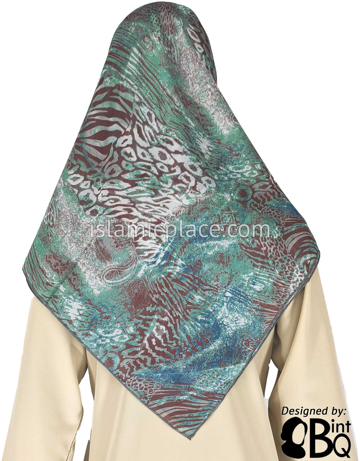 Brown, Turquoise, Blue and White Abstract Blend of Animal Prints - 45&quot; Square Printed Khimar