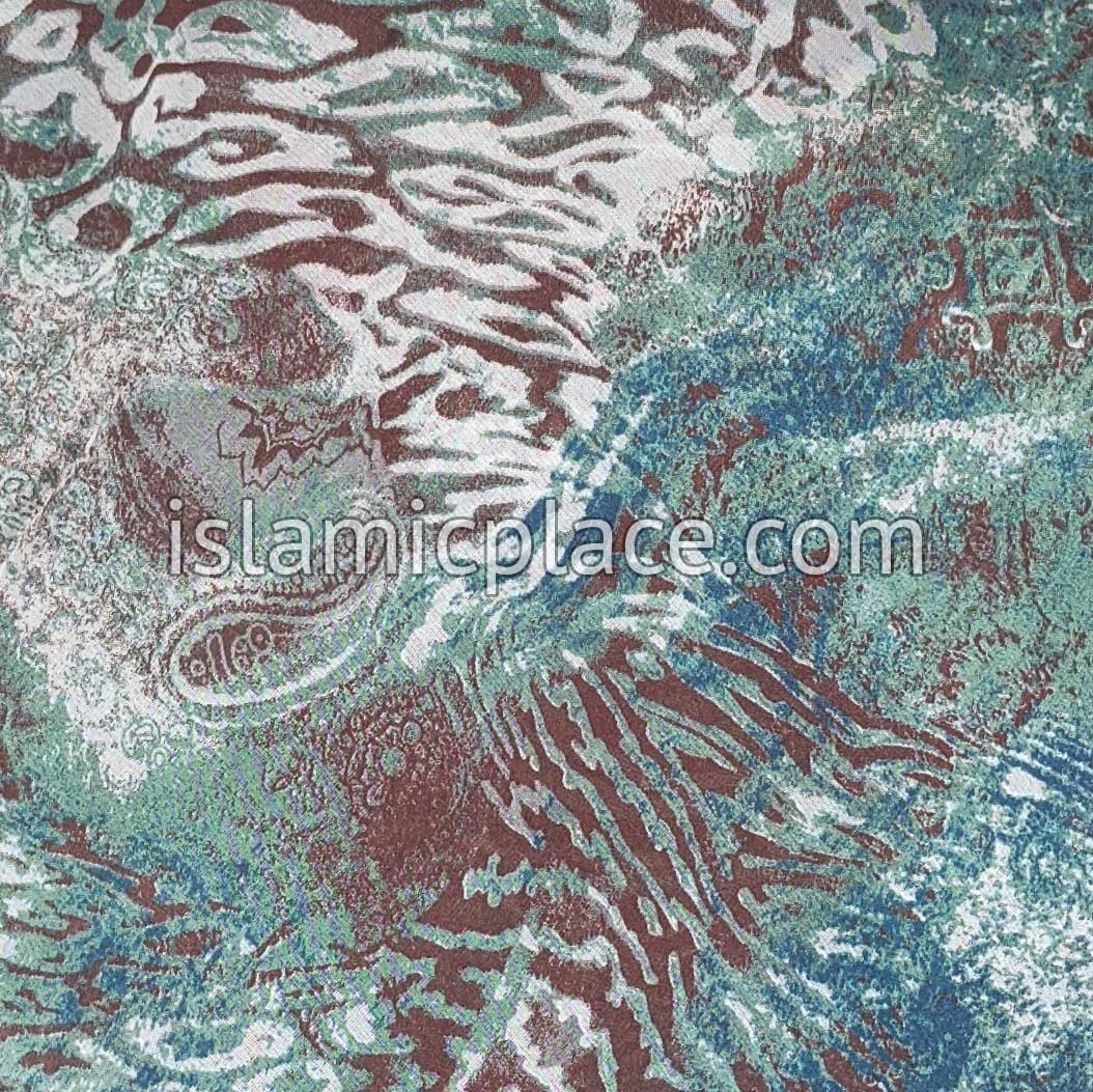 Brown, Turquoise, Blue and White Abstract Blend of Animal Prints - 45" Square Printed Khimar