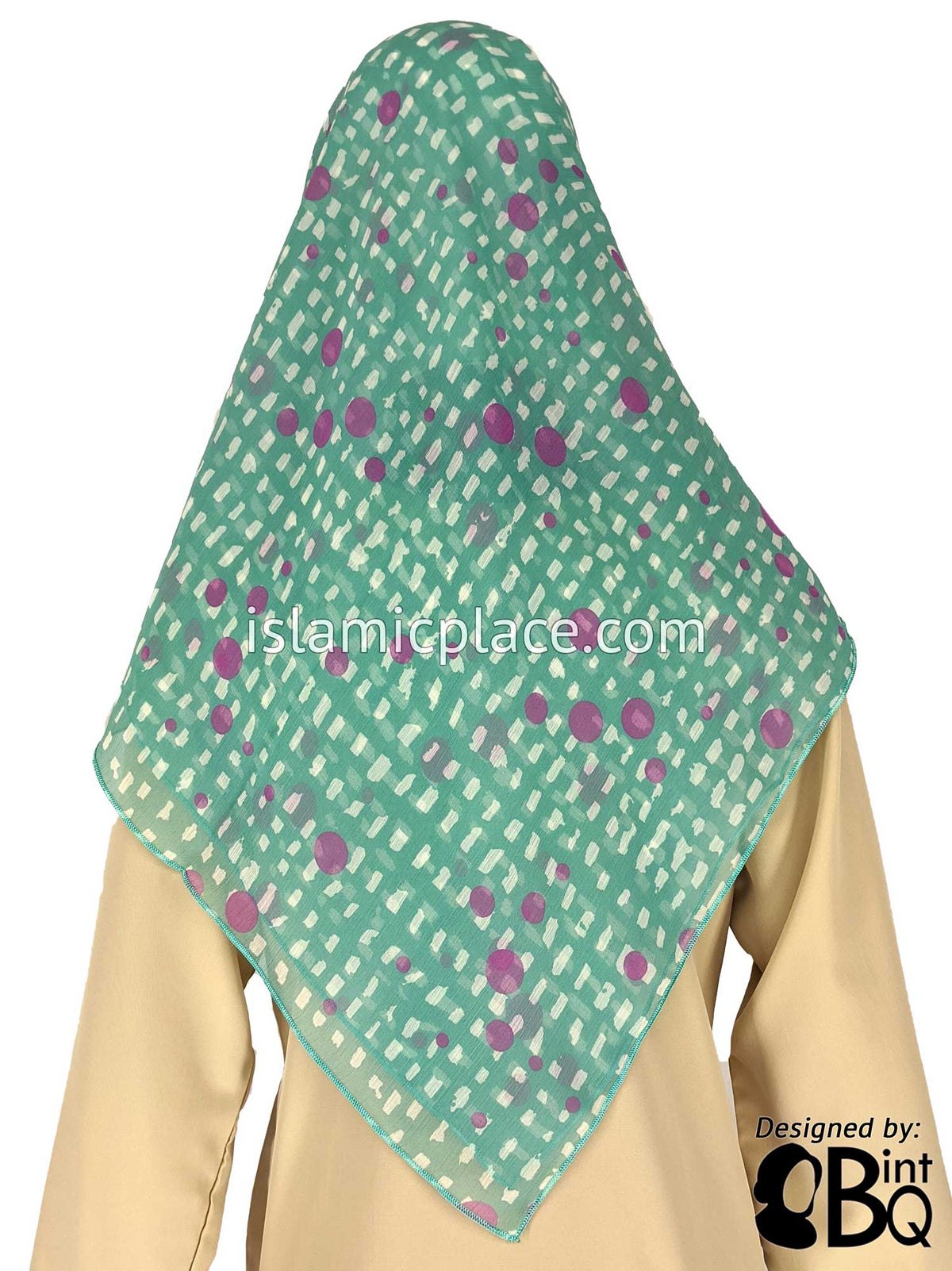 Magenta Spots on Cream and Light Green - 45&quot; Square Printed Khimar