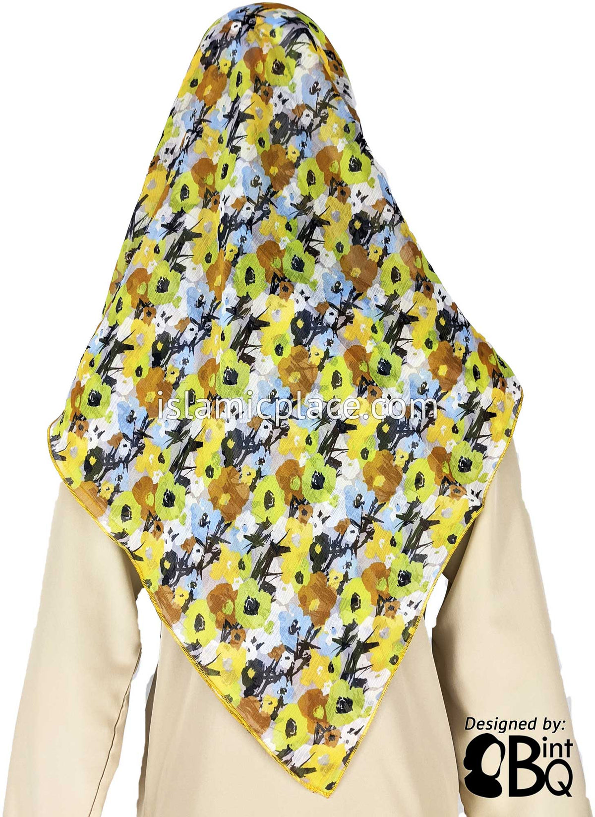 Lime Green, Mustard Gold, Blue and Black Floral Wall - 45&quot; Square Printed Khimar