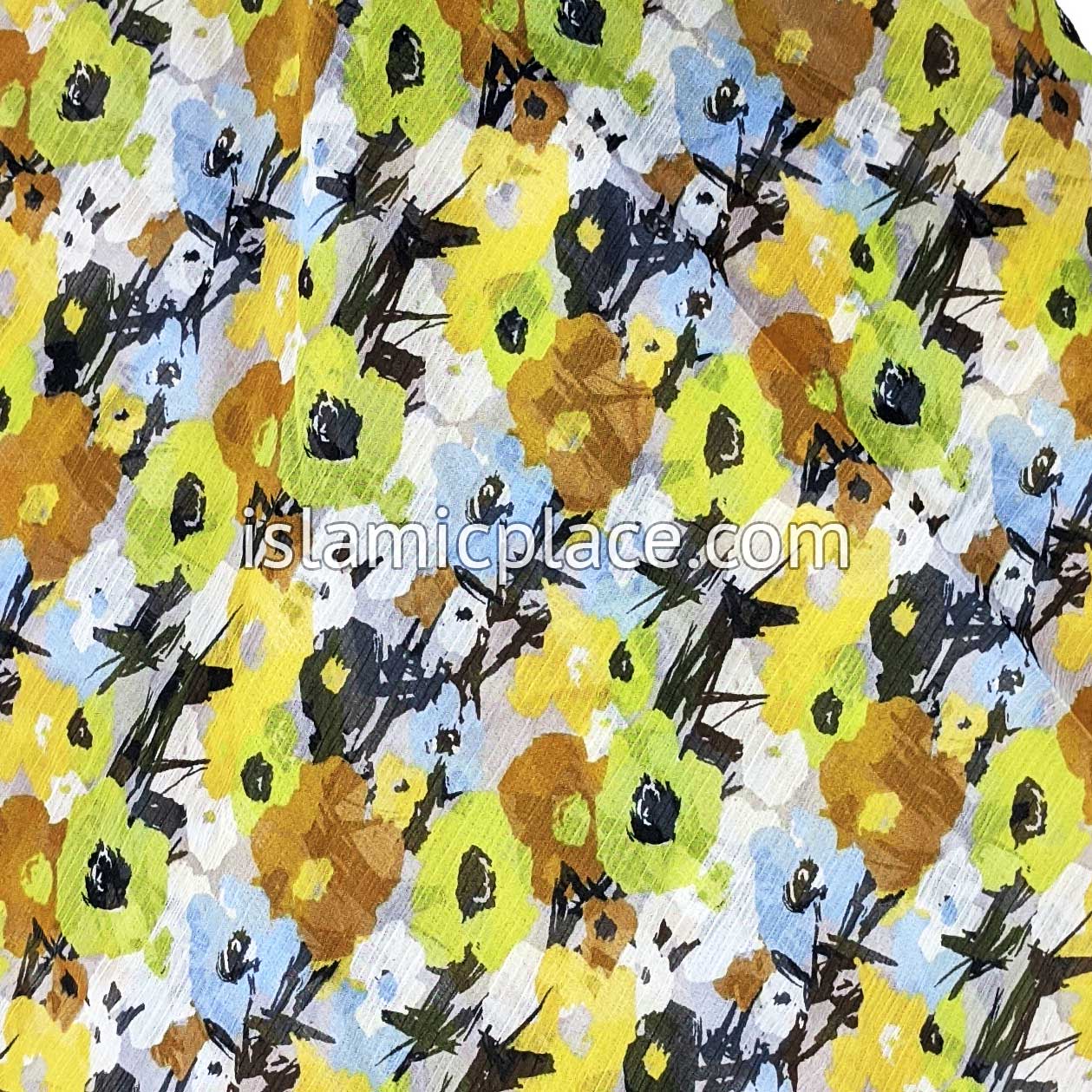 Lime Green, Mustard Gold, Blue and Black Floral Wall - 45" Square Printed Khimar