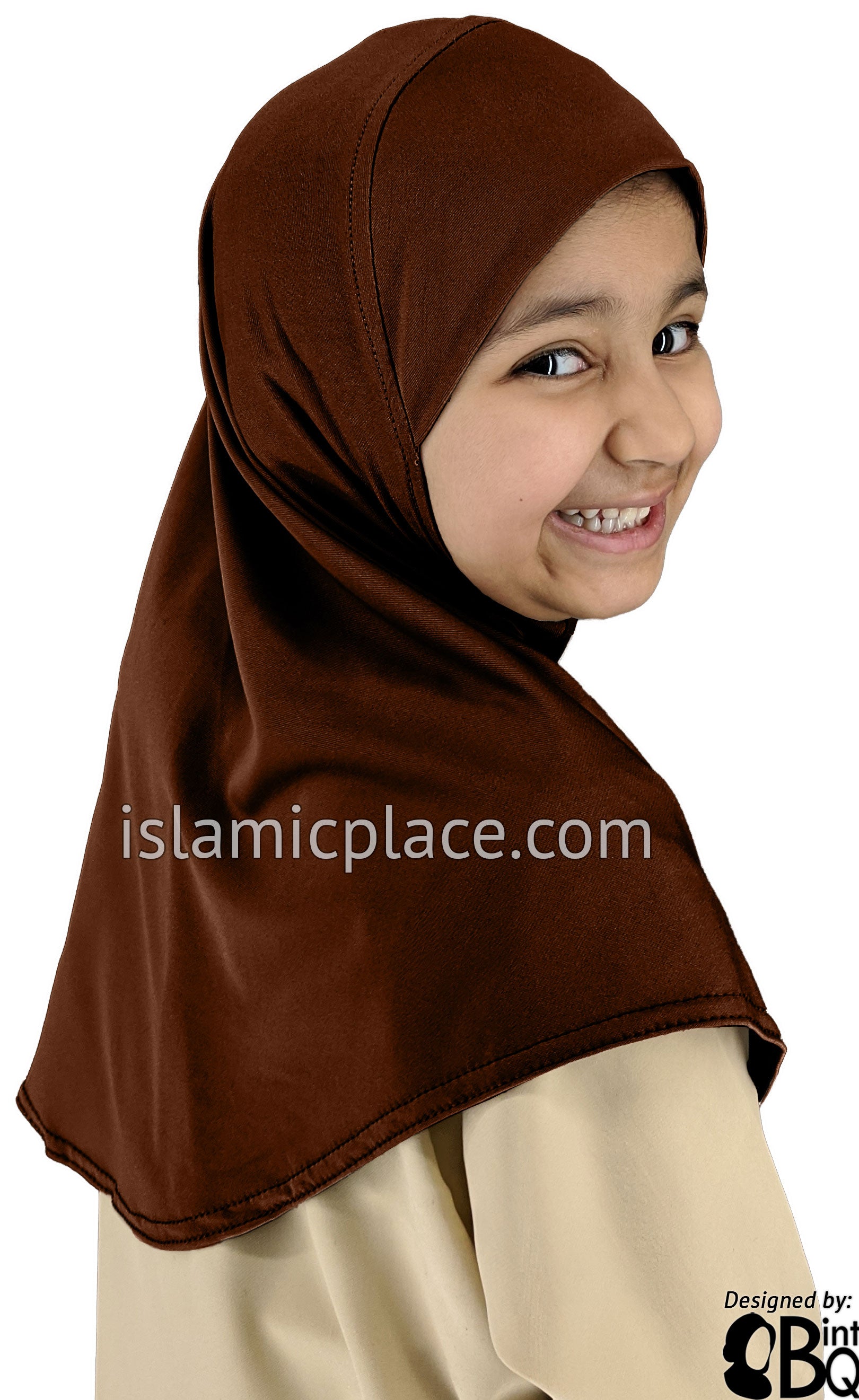 Brown - Luxurious Lycra Hijab Al-Amira - Girl size (1-piece)