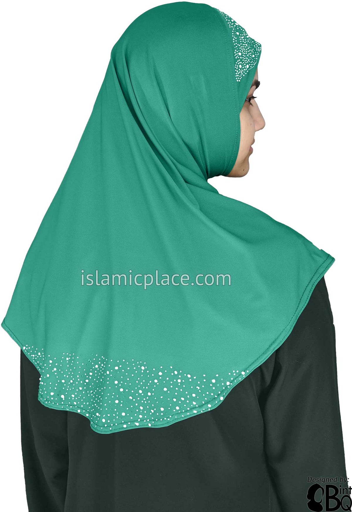 Turquoise - Luxurious Lycra Hijab Al-Amira with Silver Rhinestones Teen to Adult (Large)