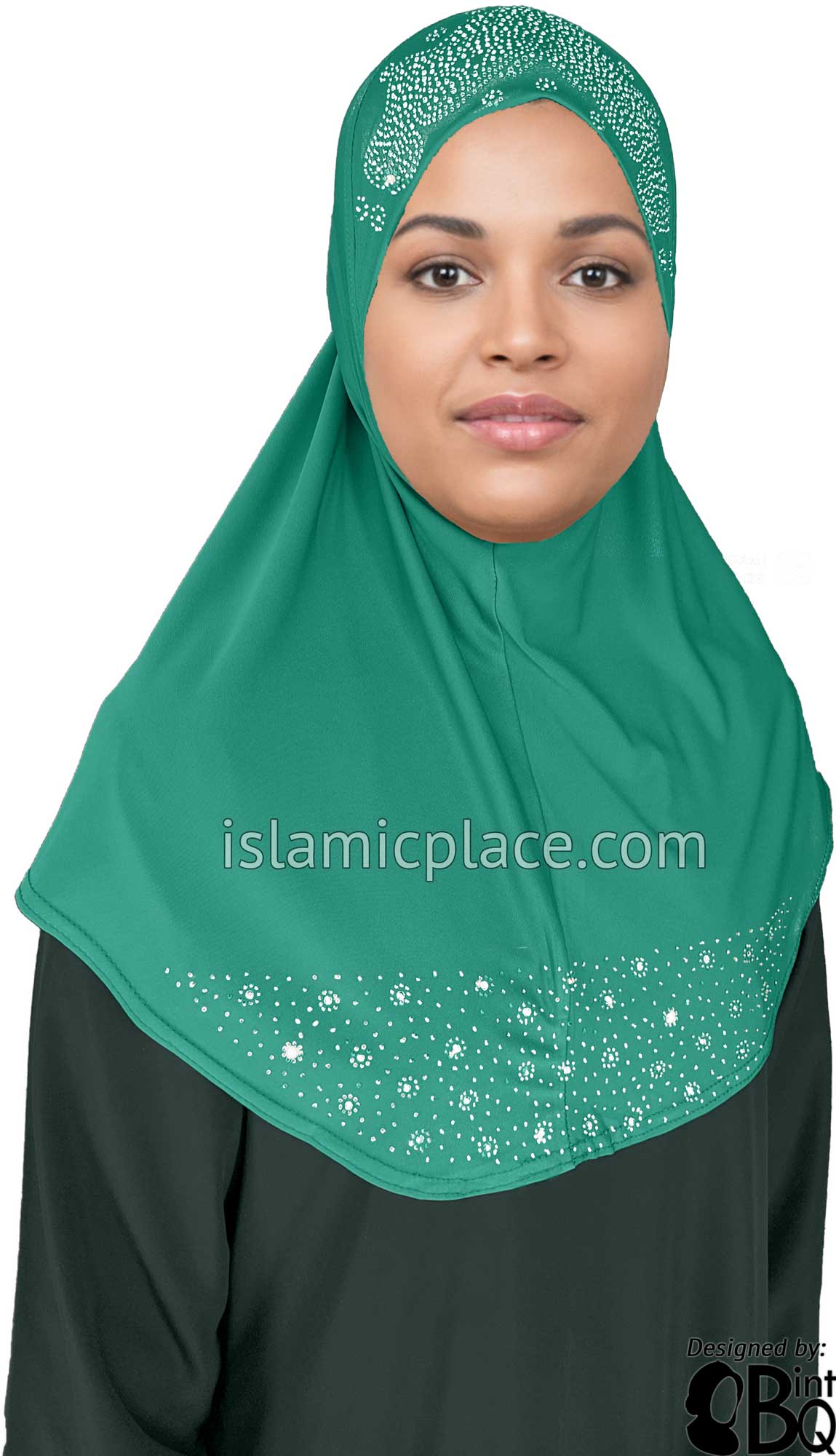 Turquoise - Luxurious Lycra Hijab Al-Amira with Silver Rhinestones Teen to Adult (Large)