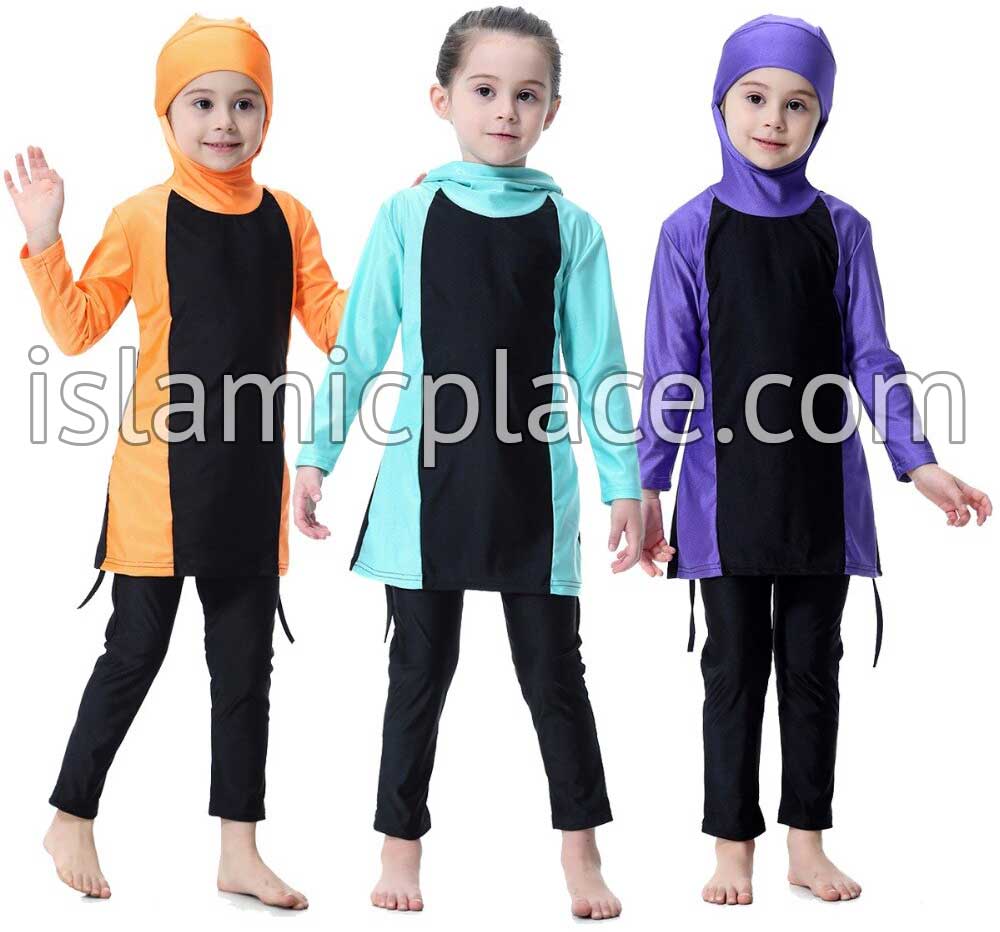 Simple Solid Stripe Child Size Burkini 2 piece Swimwear - FINAL SALE