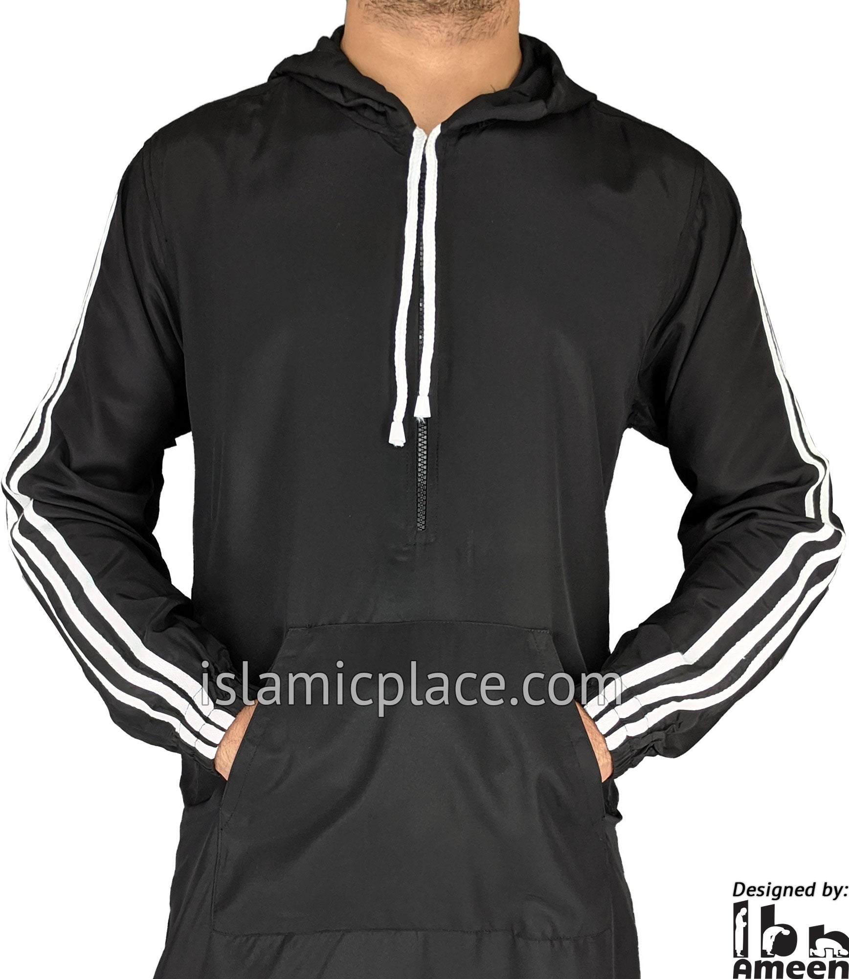 Black - Adil Men Hoodie Thob by Ibn Ameen - IA14