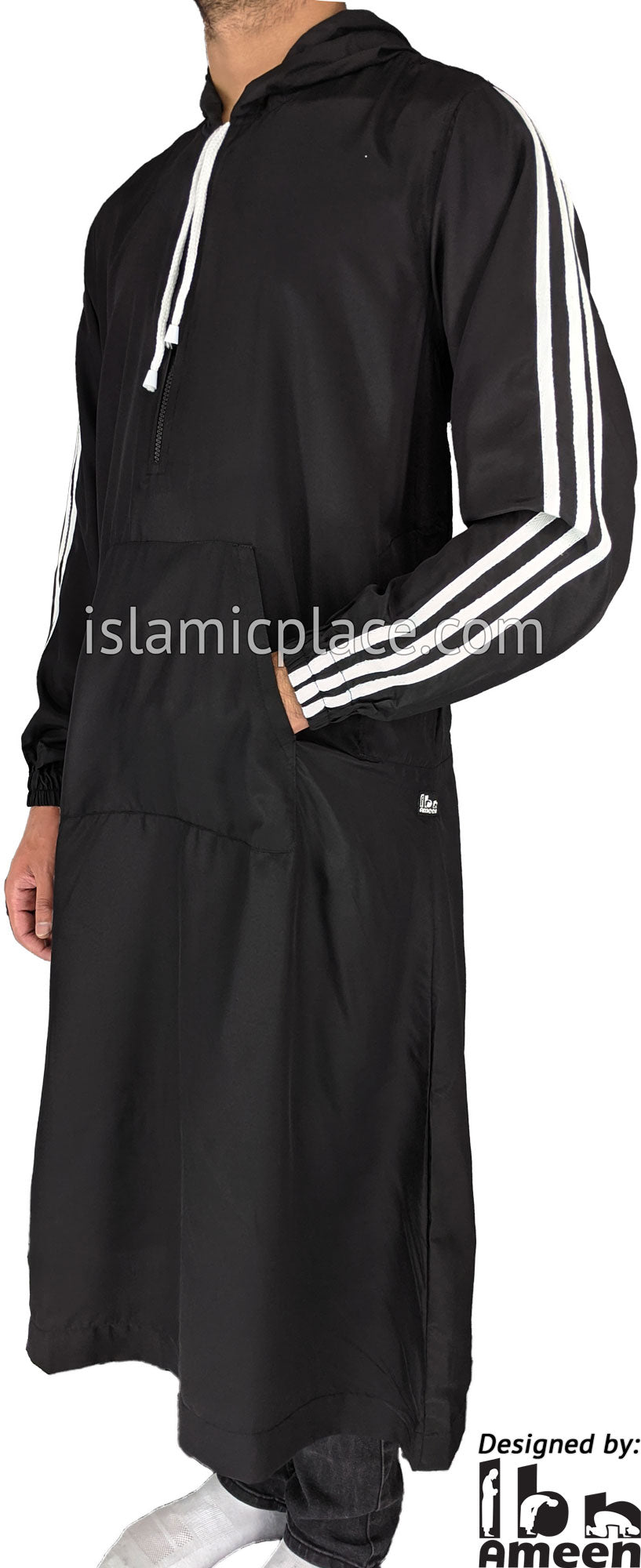 Black - Adil Men Hoodie Thob by Ibn Ameen - IA14