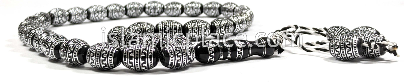 Black - Tribal Design Tasbih with 33 Prayer Beads