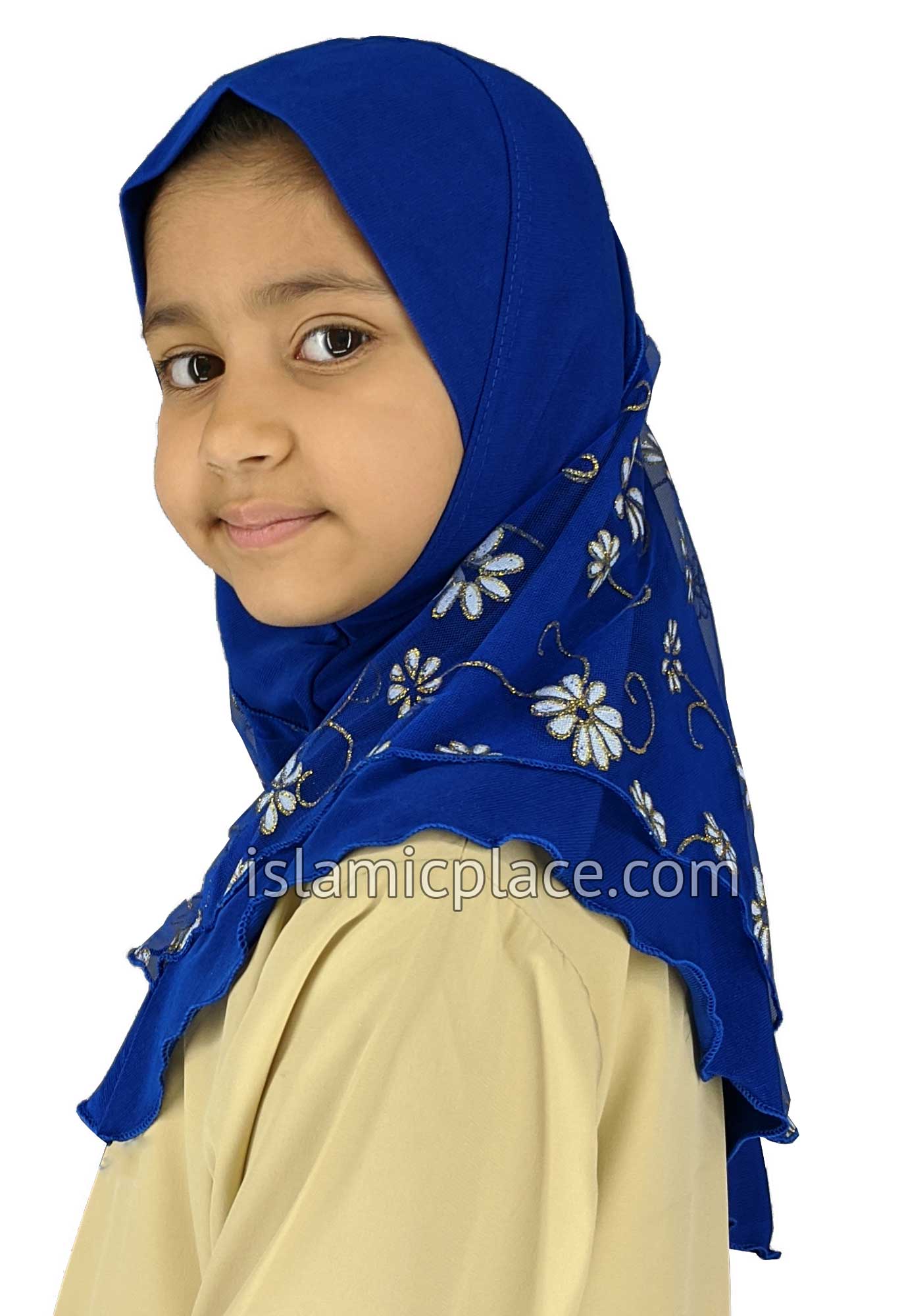 Royal Blue - Daisy Sketch Hijab Al-Amira - Girl size (1-piece) - Design 2