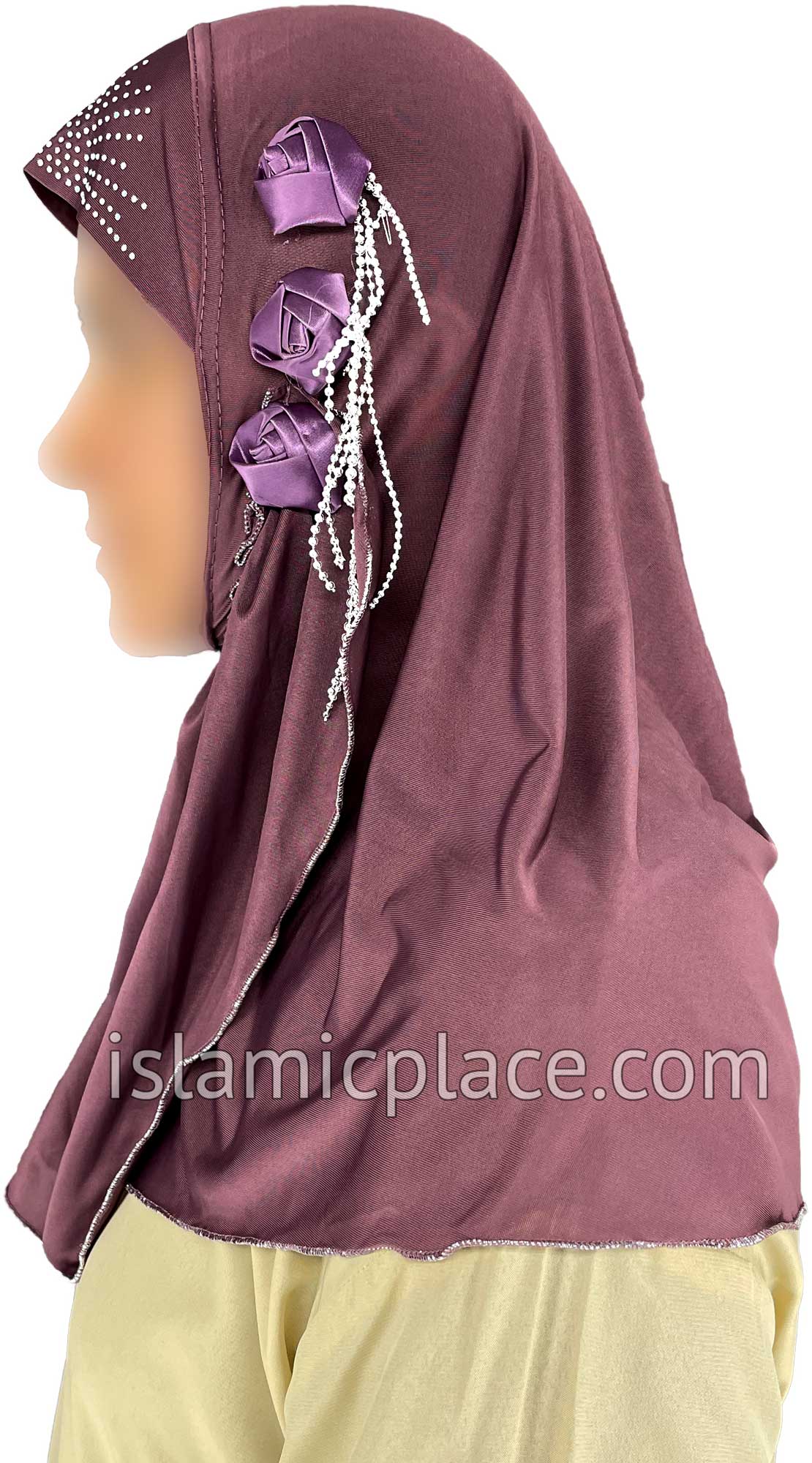 Dark Mauve - Roses in a Row Teen to Adult (Large) Hijab Al-Amira (1-piece style) - Design 11