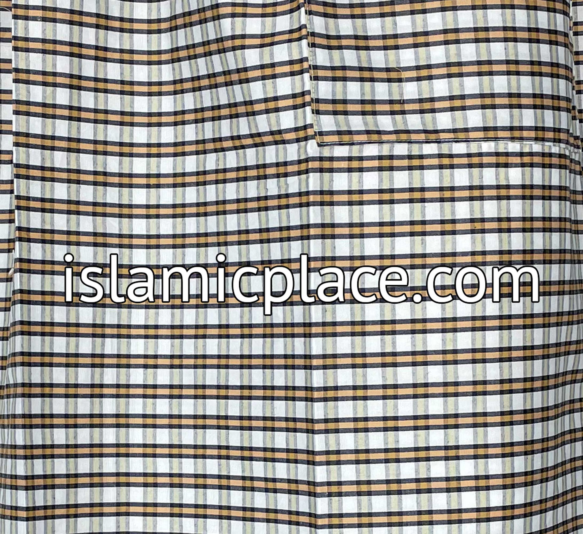 White, Black, Coral and Light Green - Plaid Design Men Lungi Izar