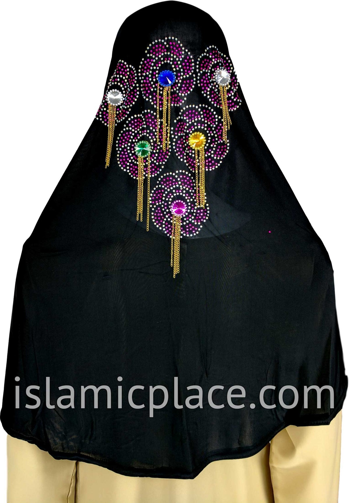 Black - Festive Hijab Al-Amira Teen to Adult (Large) - Design 6