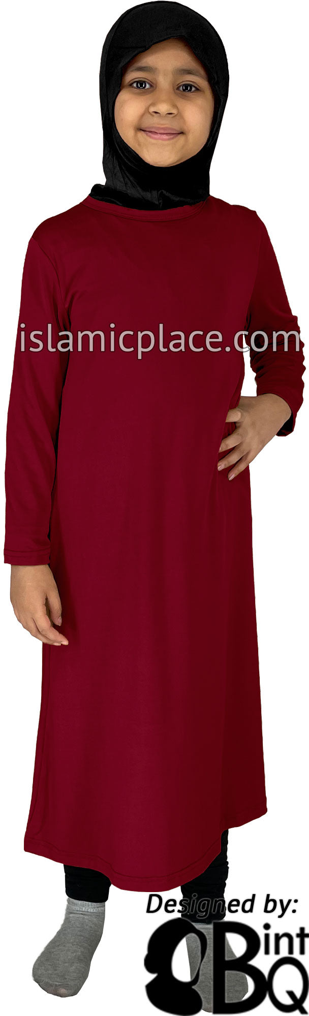 Light Burgundy - Girl’s Salima Simply Elegant Basic Abaya by BintQ