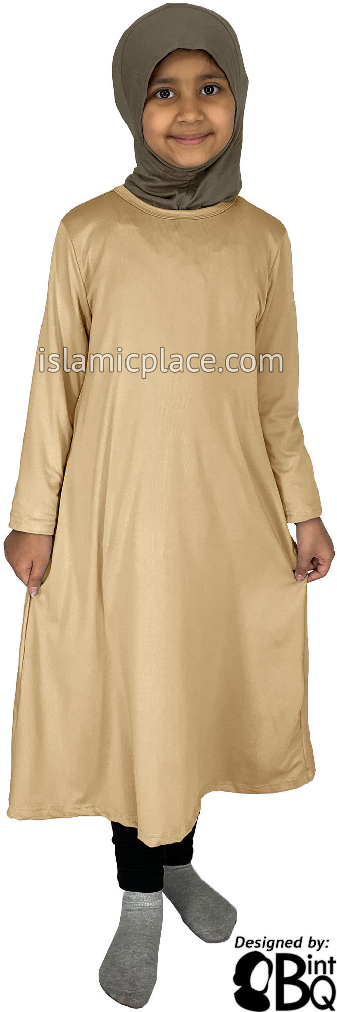 Beige - Girl’s Salima Simply Elegant Basic Abaya by BintQ