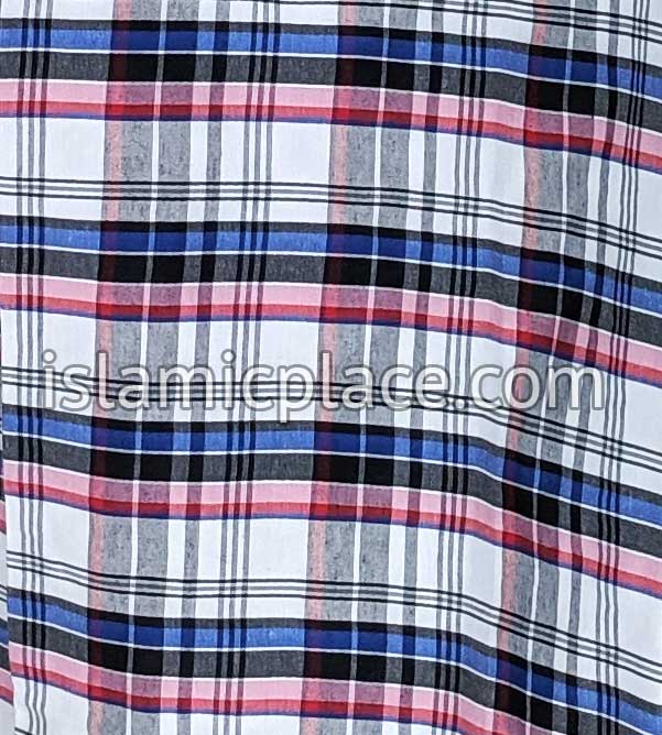 White, Red, Blue, and Black - Plaid Design Men Lungi Izar