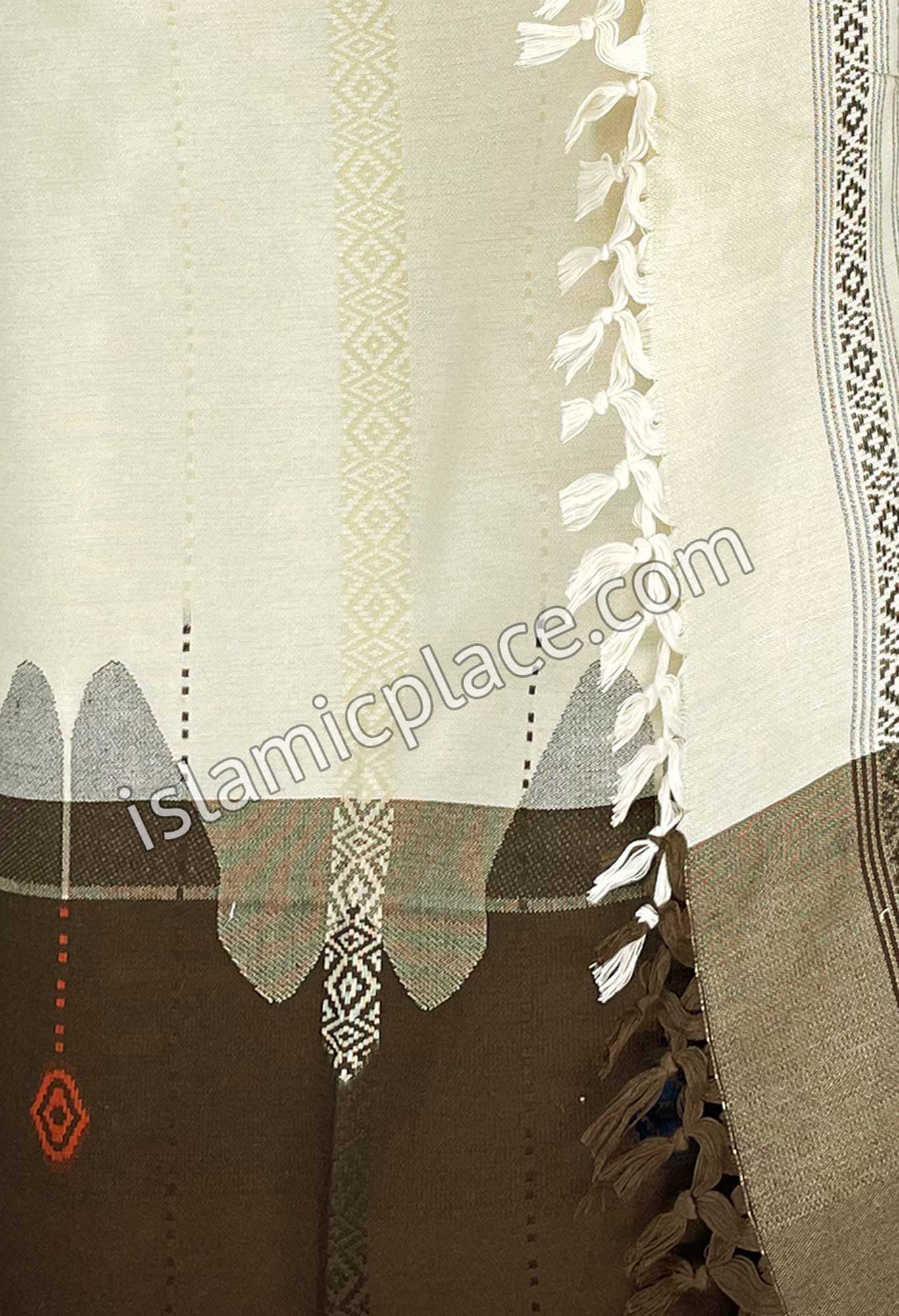 Cream and Brown - Wahaab Design Men Yemeni Lungi Izzar