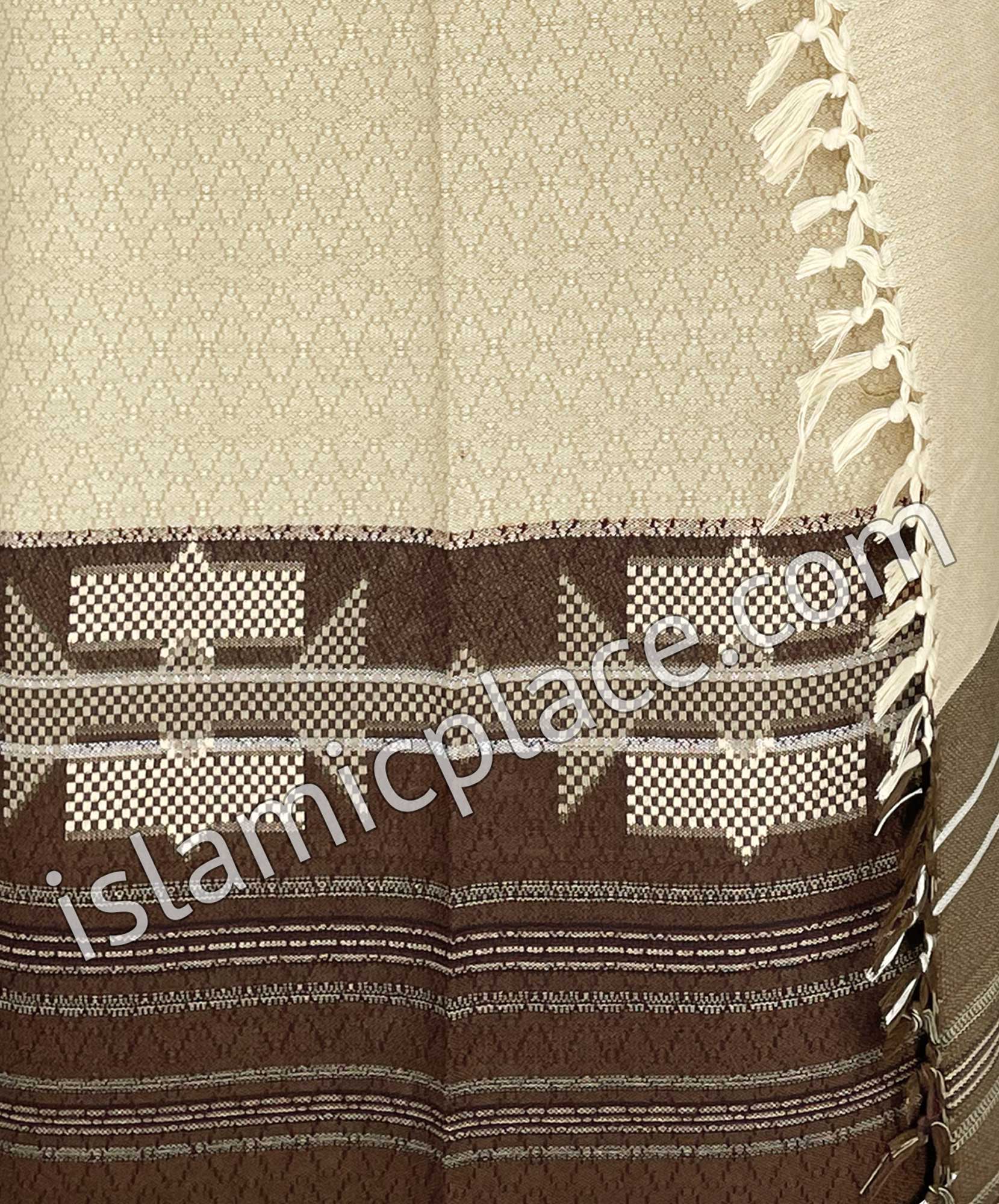 Cream with Brown and Burgundy - Abu Bakr Design Men Yemeni Lungi Izzar