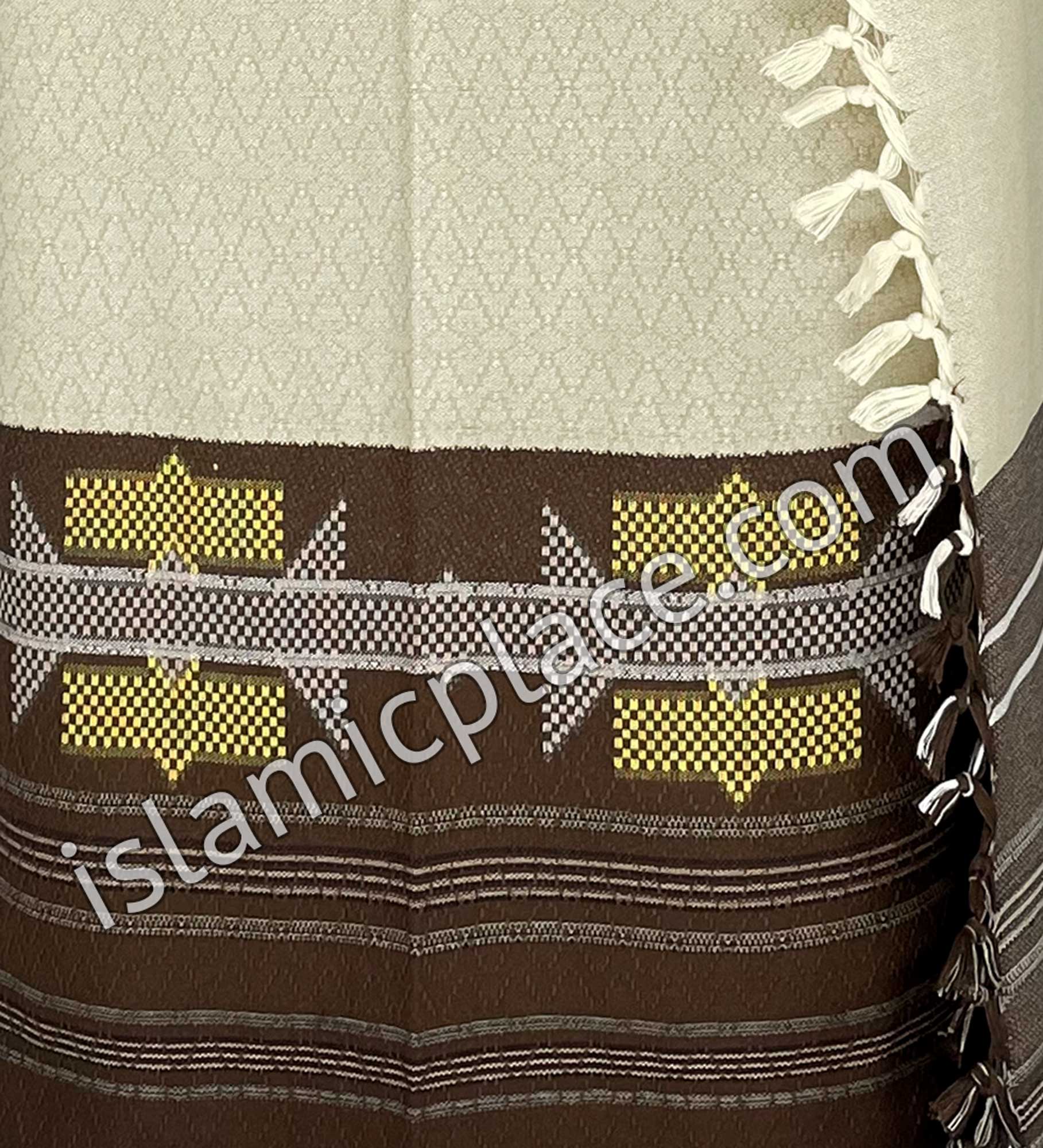 Cream and brown - Abu Bakr Design Men Yemeni Lungi Izzar