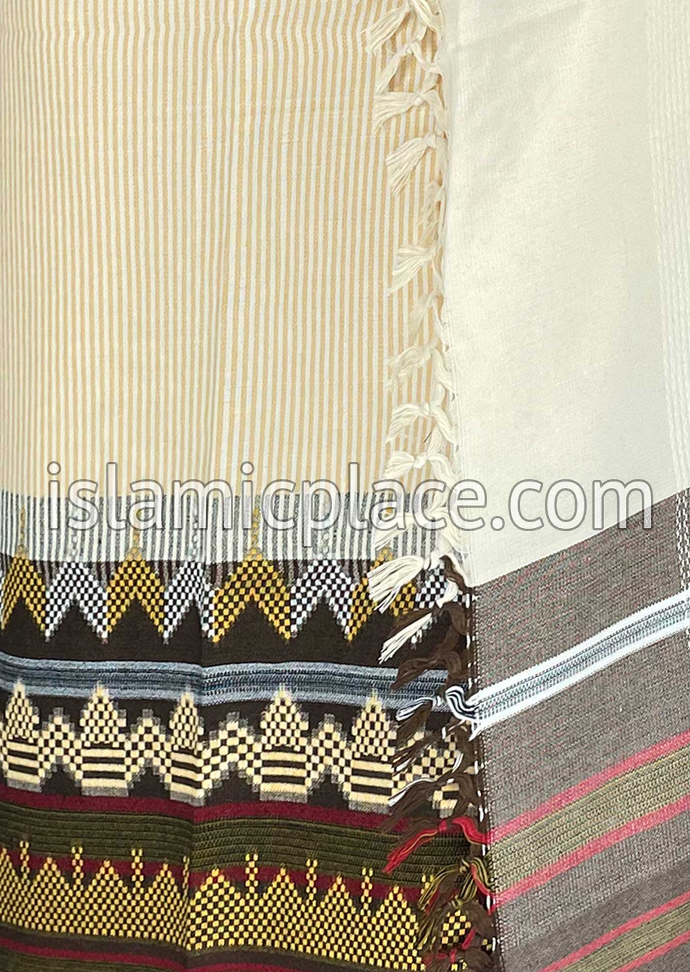 Off White and Brown - Ibrahim Design Men Yemeni Lungi Izzar