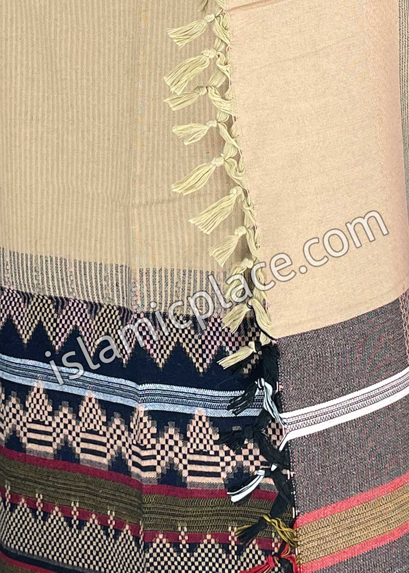 Oatmeal and Black - Ibrahim Design Men Yemeni Lungi Izzar