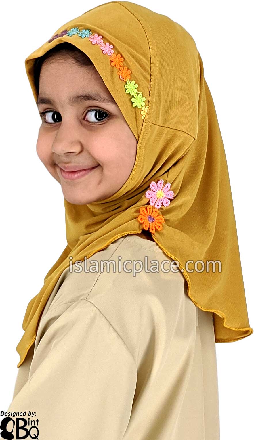 Mustard - Lace Daisy Flowers Hijab Al-Amira - Girl size (1-piece)