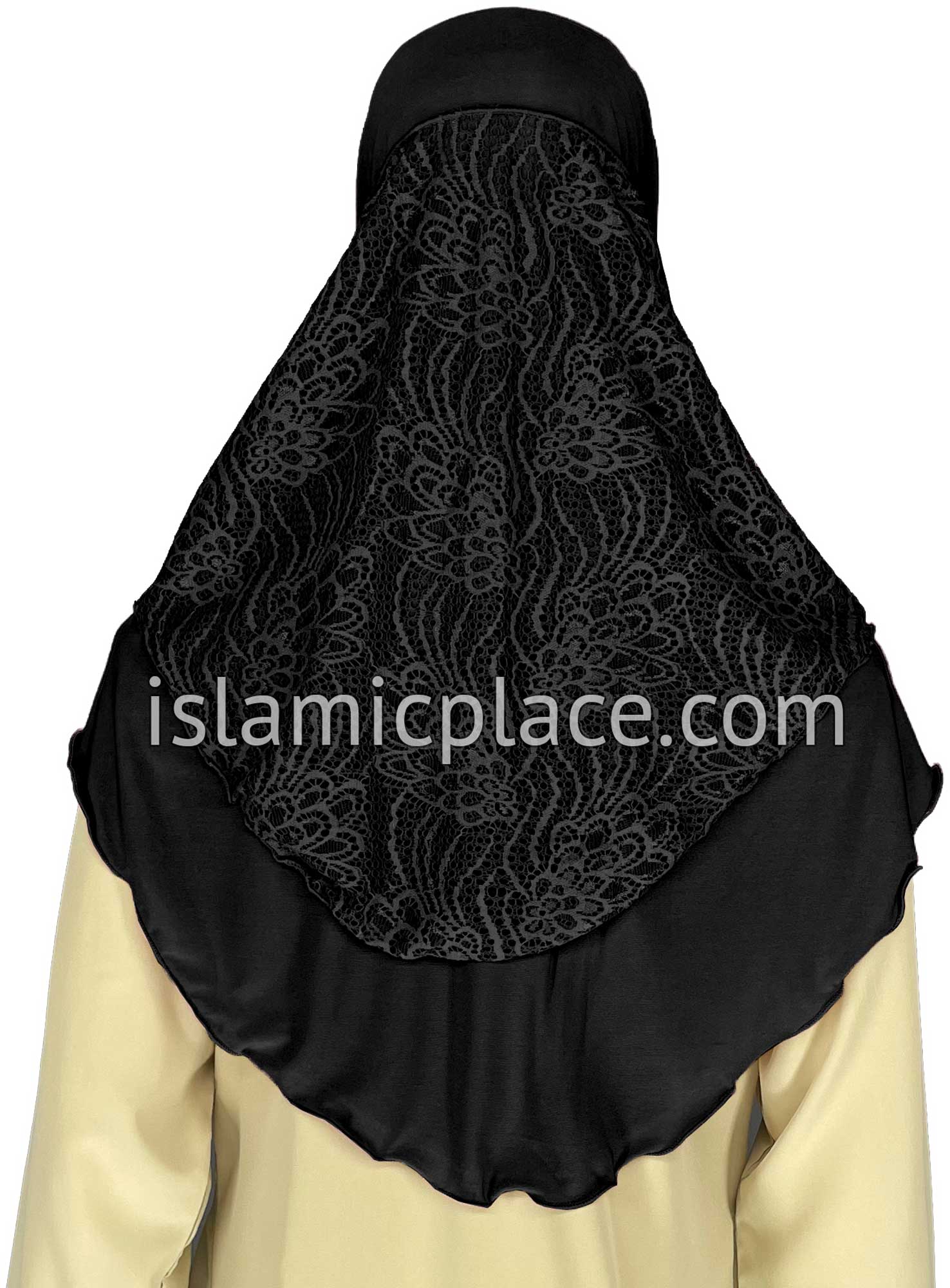 Black - Luxurious Net Style Teen to Adult (Large) Hijab Al-Amira (1-piece style) - Design 14