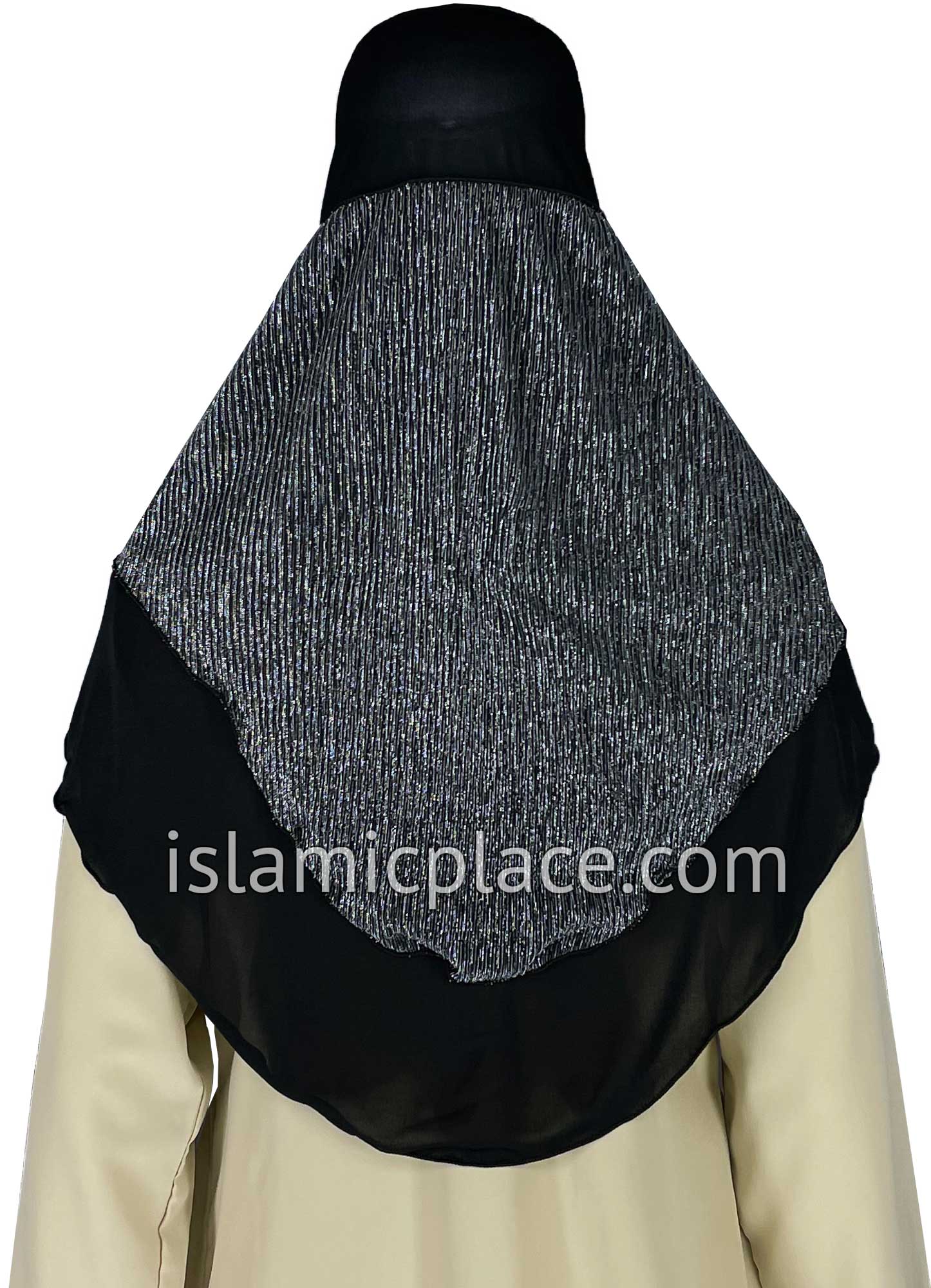 Black and Silver - Sparle Net Style Teen to Adult (Large) Hijab Al-Amira (1-piece style) - Design 15