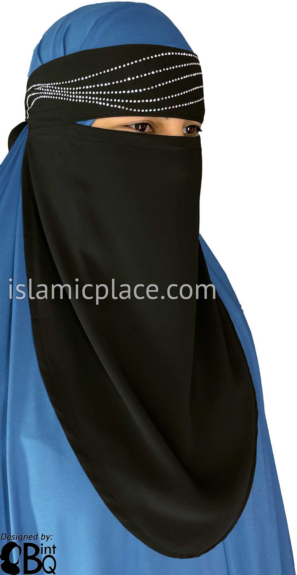 Silver Stones on Black Niqab - Waves Design 2