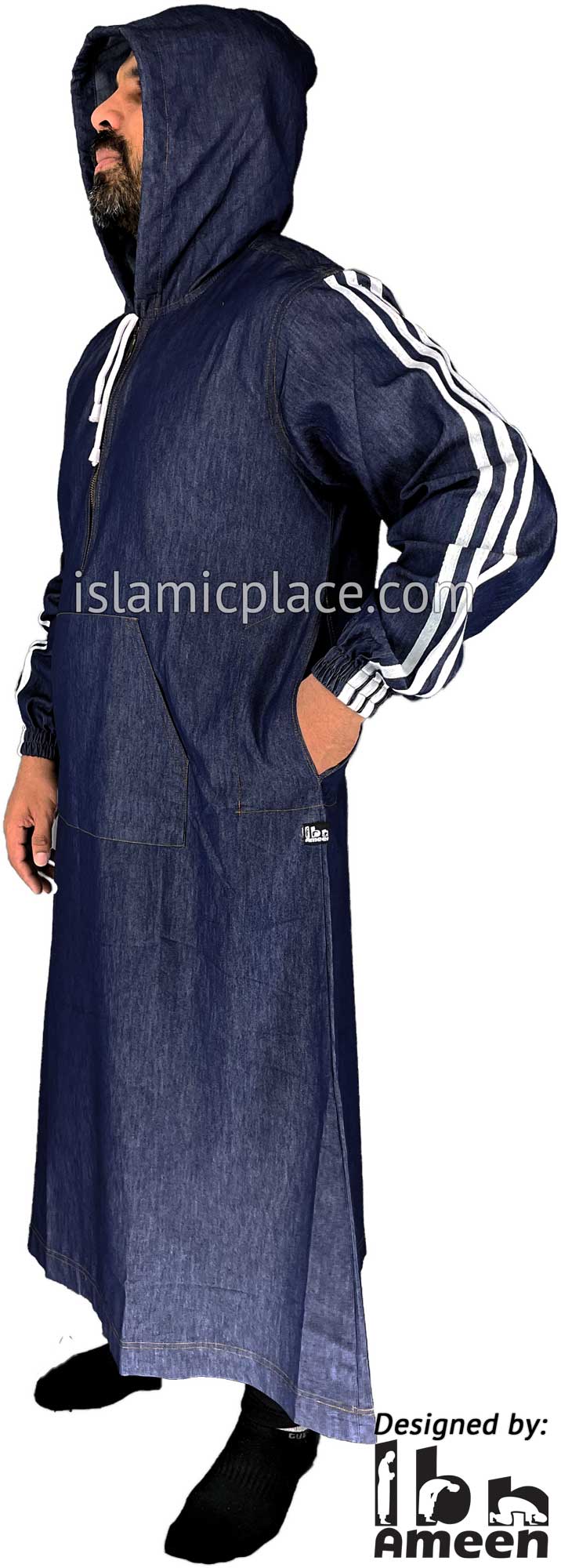 Blue Denim - Adil Men Hoodie Thob by Ibn Ameen - IA14