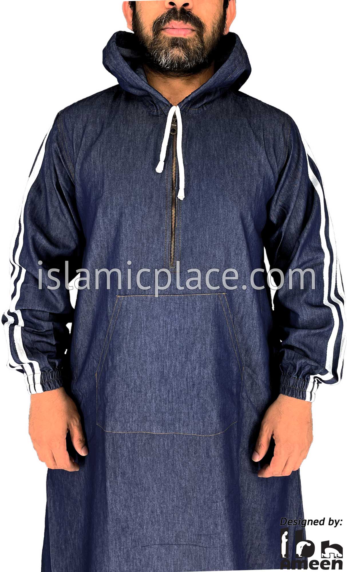 Blue Denim - Adil Men Hoodie Thob by Ibn Ameen - IA14