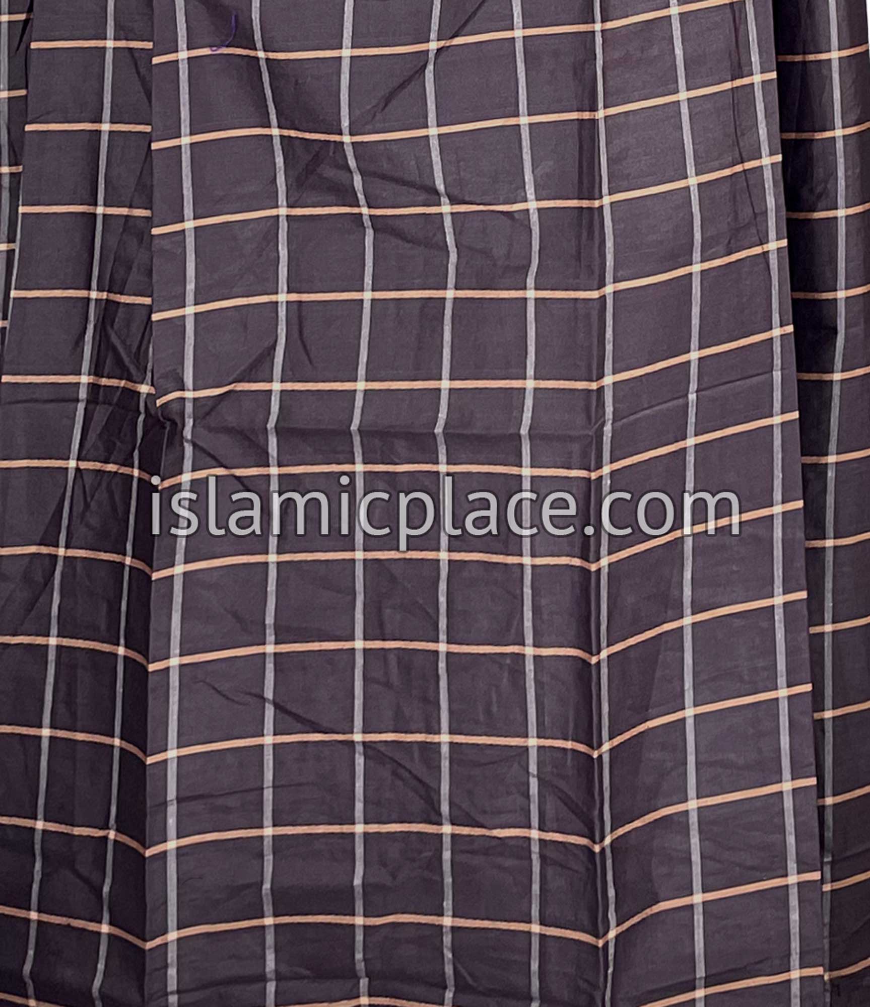 Plum Brown and Coral - Square Grid Design Men Lungi Izar