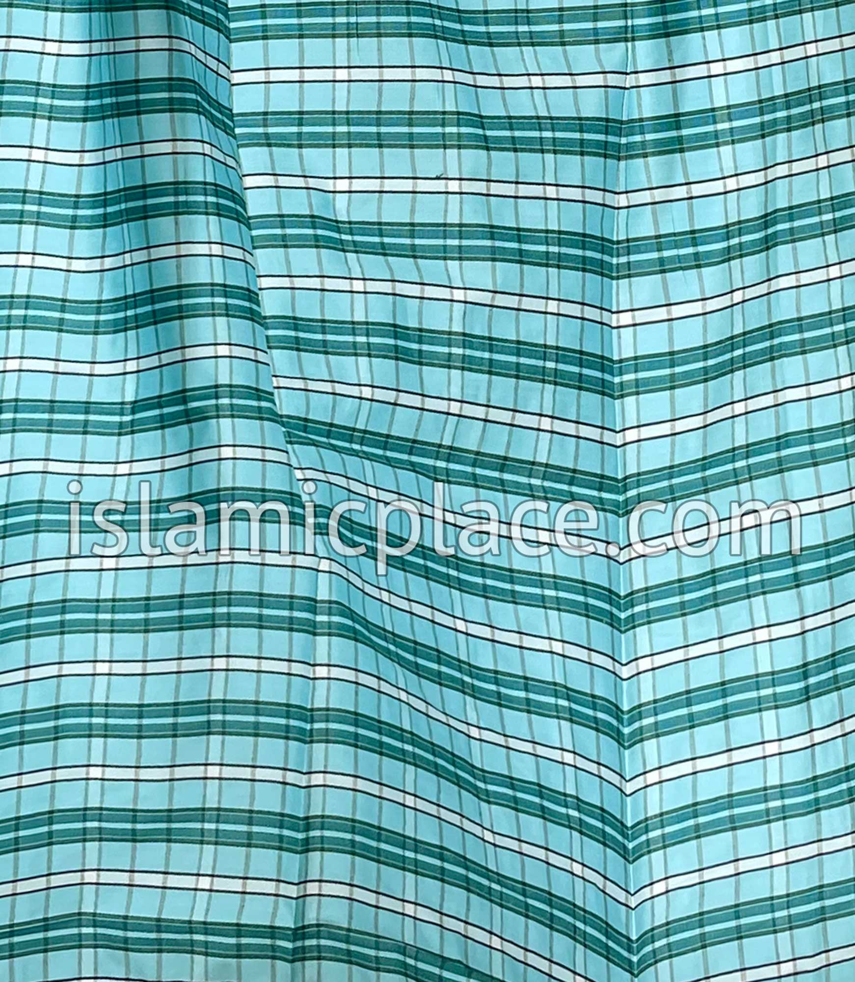 Aqua Green, Teal Blue and White - Plaid Design Men Lungi Izar