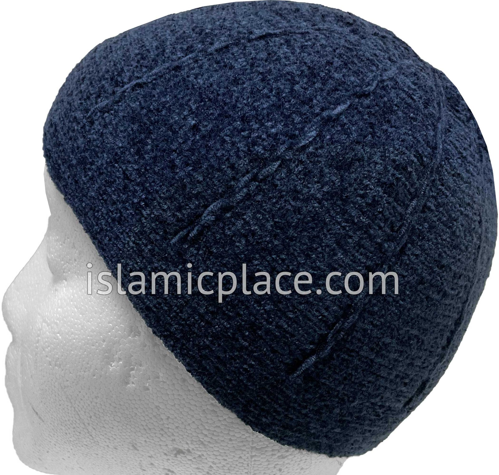 Solid Navy Blue - Warm Chenille Knitted Mujahid Designer Kufi