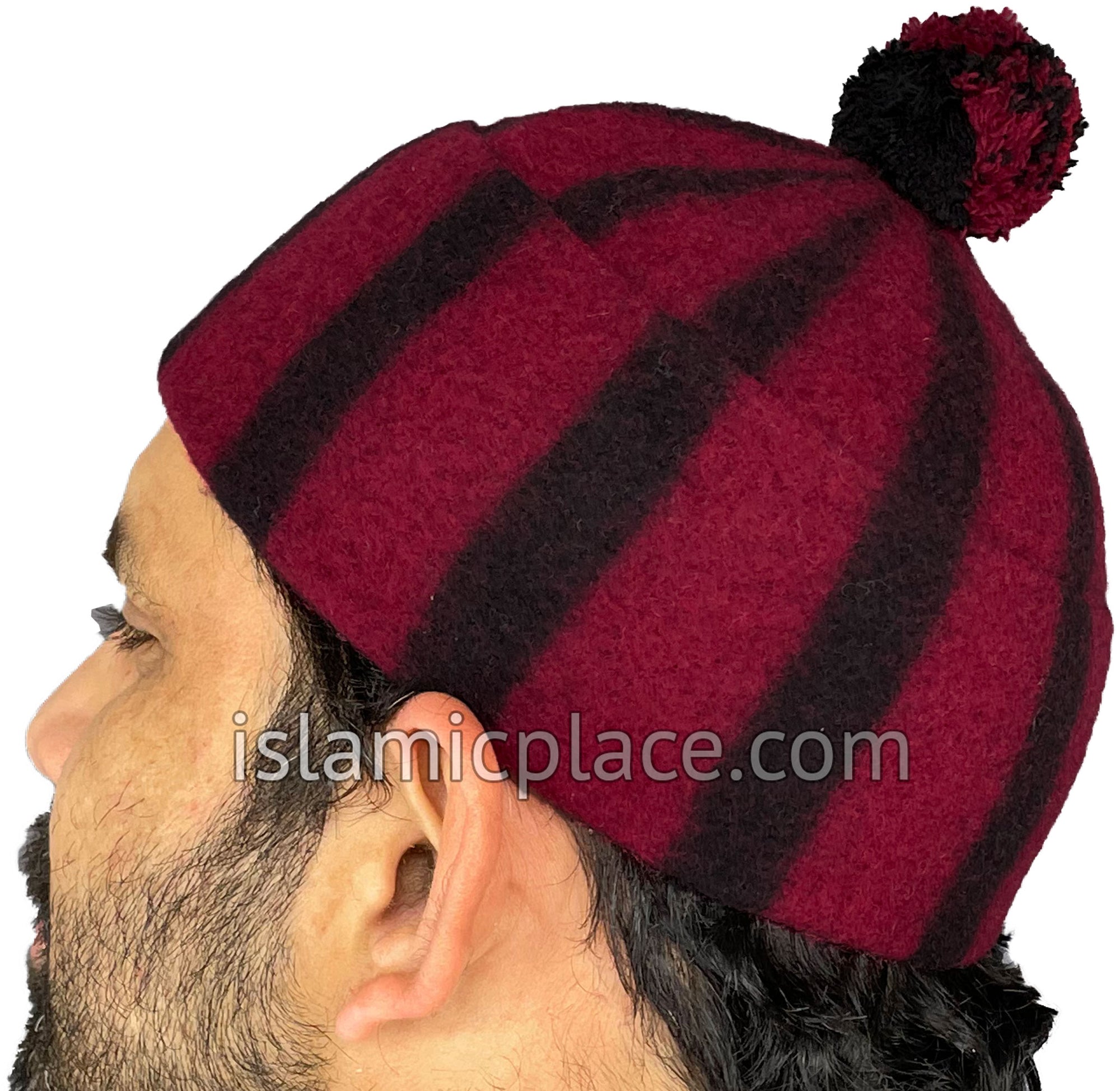 Burgundy and Black - Winter Wool Ayyub Style Kufi