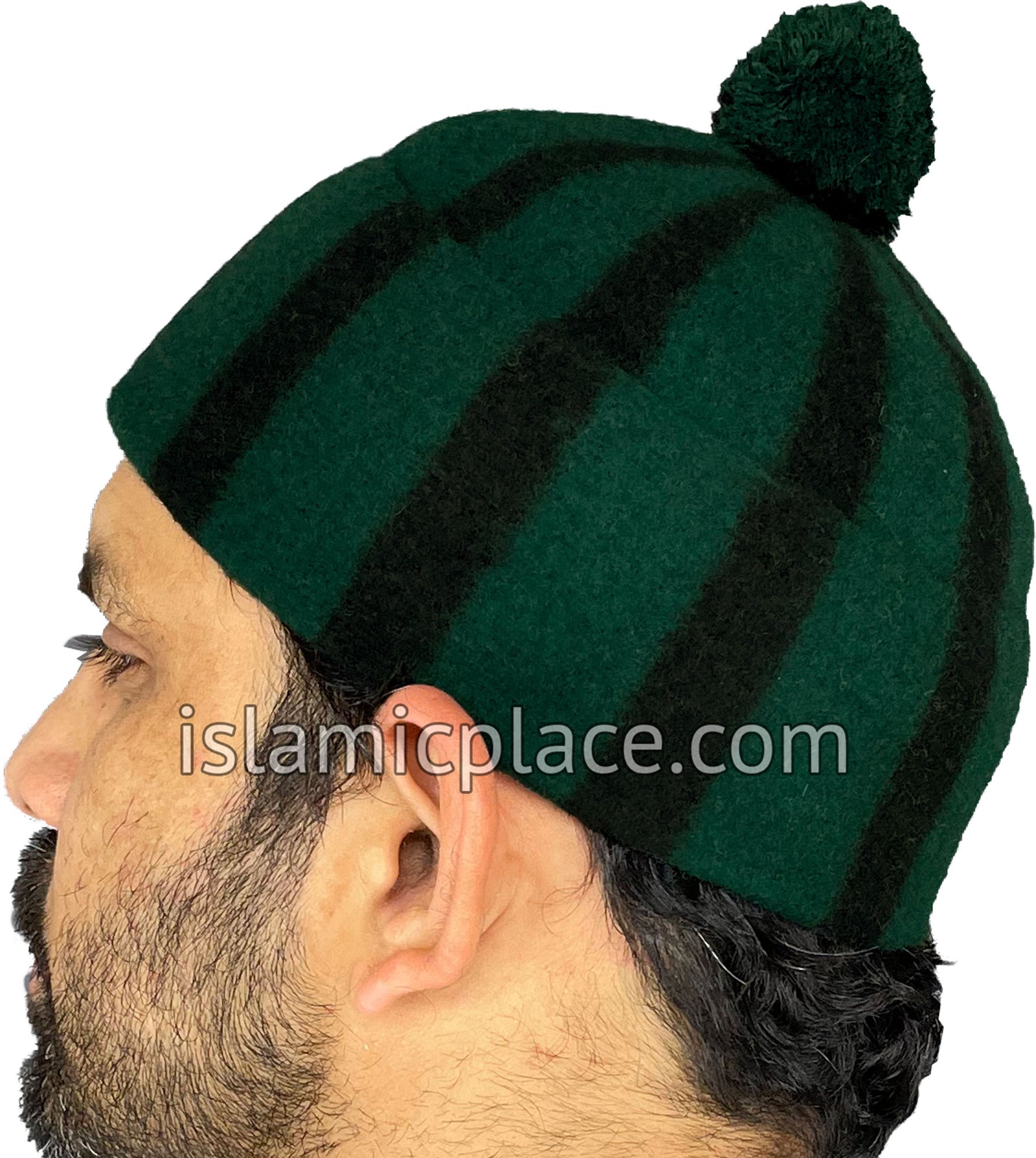 Hunter Green and Black - Winter Wool Ayyub Style Kufi