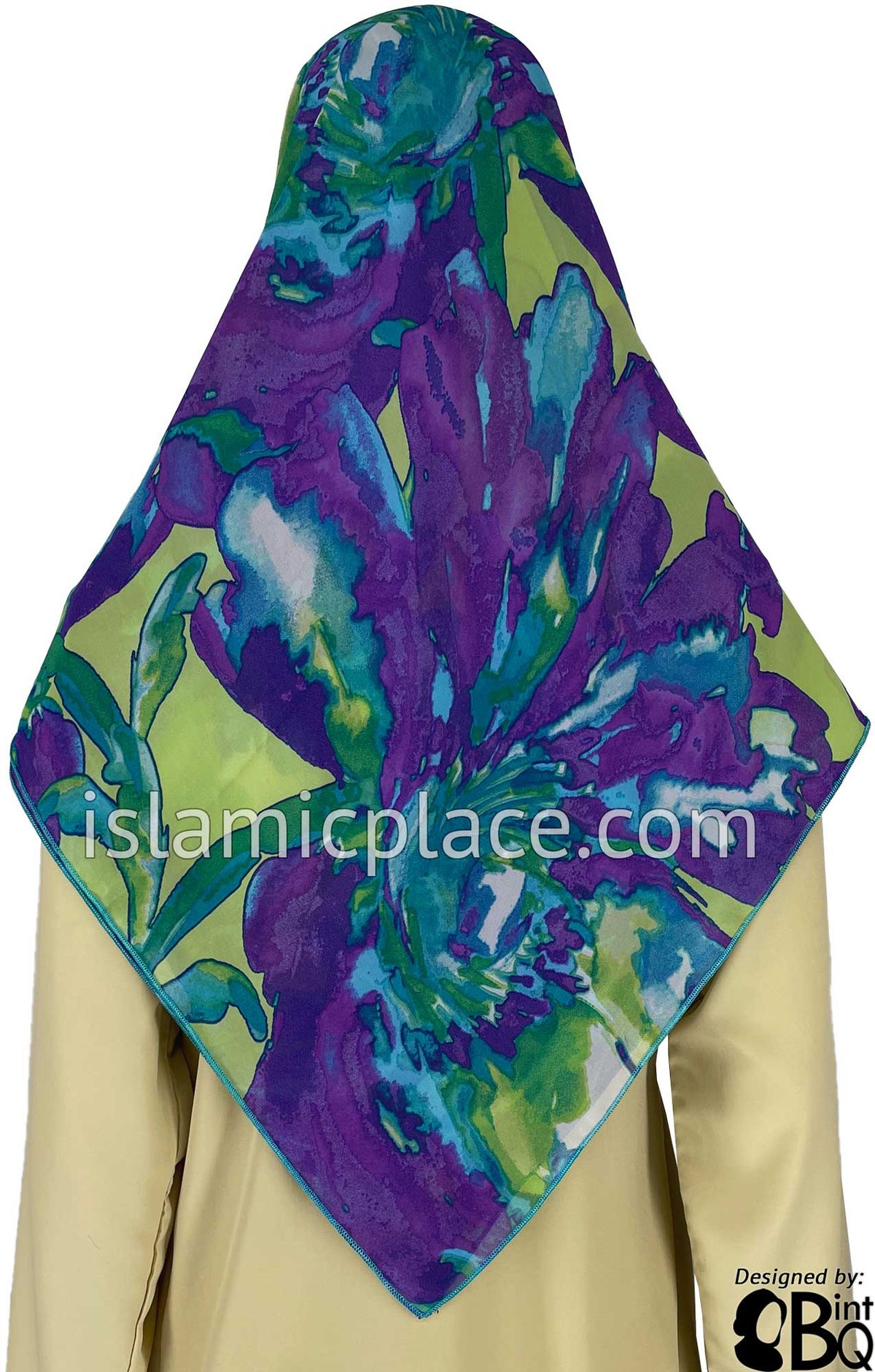 Purple, Teal, and Pear Green Abstract Floral Design - 45&quot; Square Printed Khimar