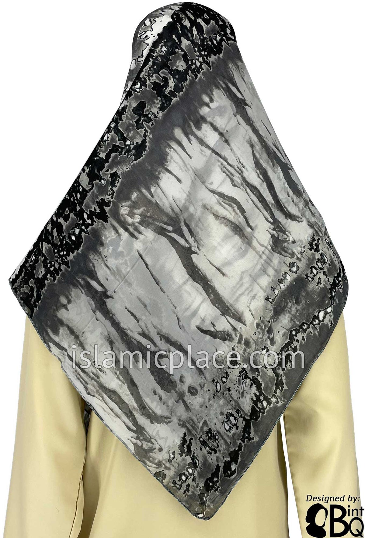 Gray, Black, and White Marble Stone Design - 45&quot; Square Printed Khimar