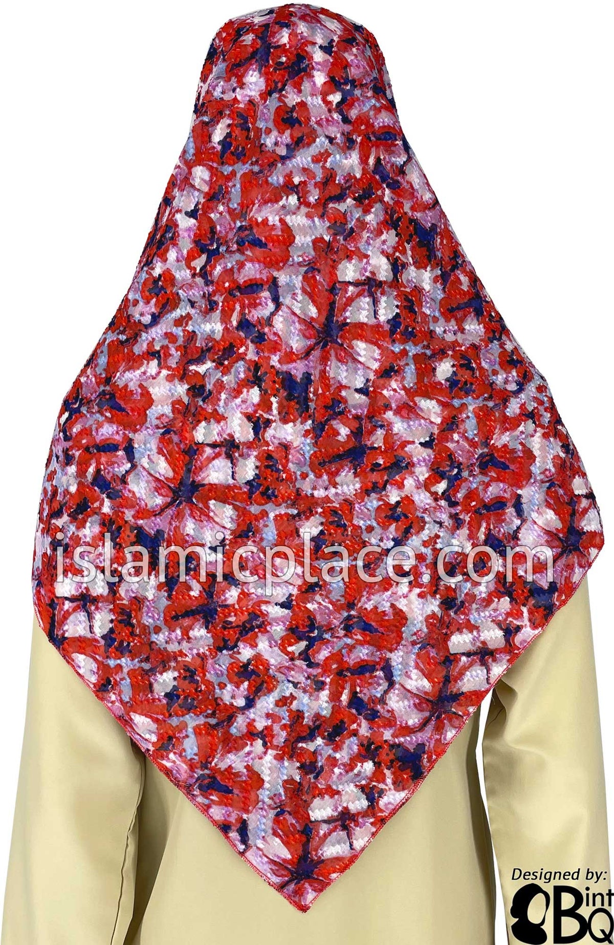 Red, Navy, White, and Pink Abstract Floral Design - 45&quot; Square Printed Khimar