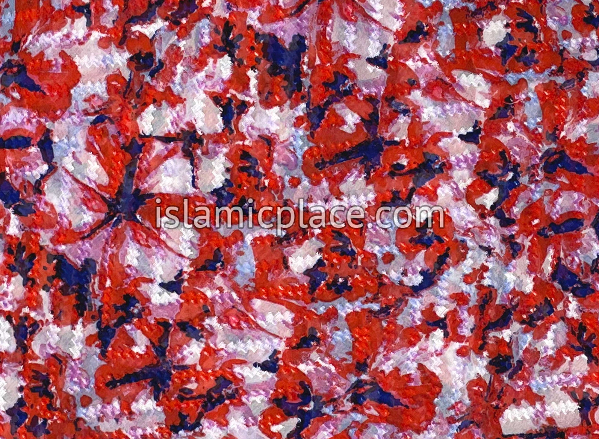 Red, Navy, White, and Pink Abstract Floral Design - 45" Square Printed Khimar