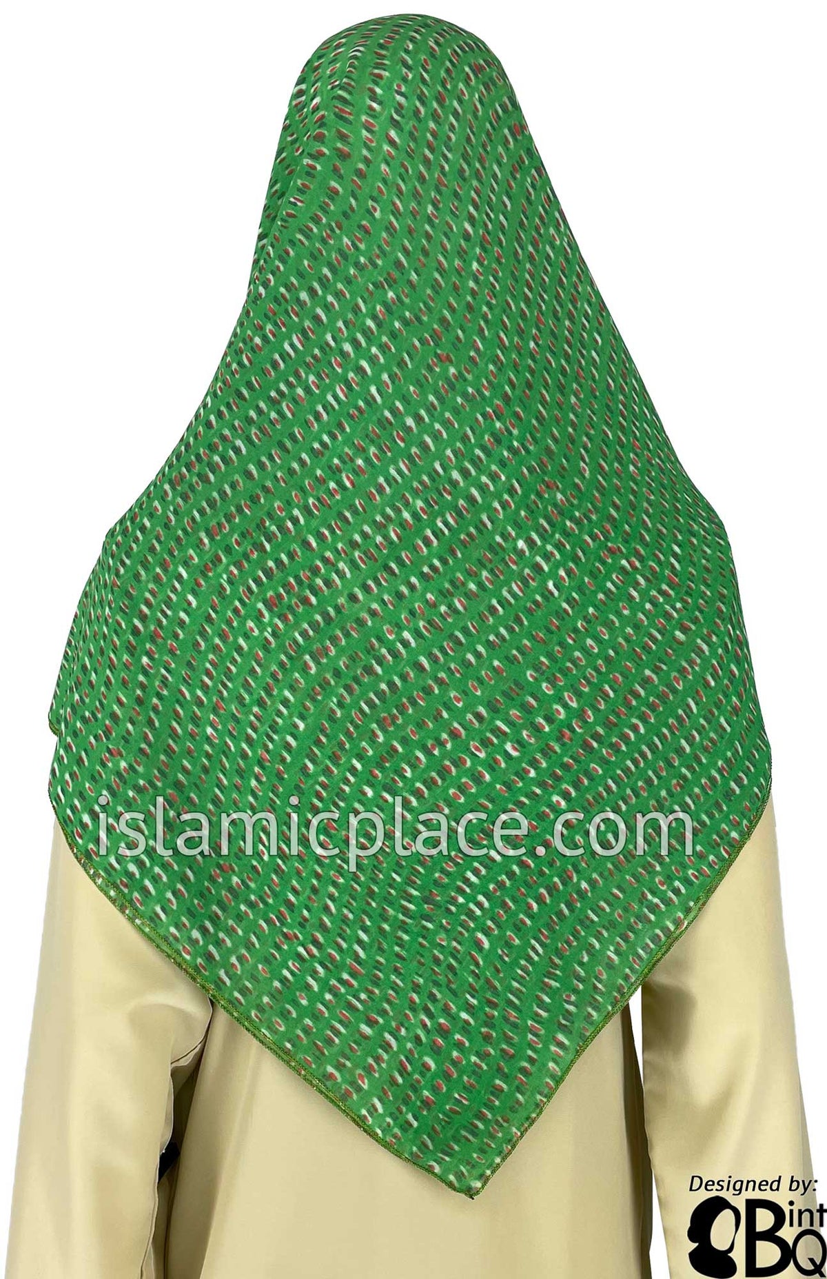 Red and White Spots on Green - 45&quot; Square Printed Khimar