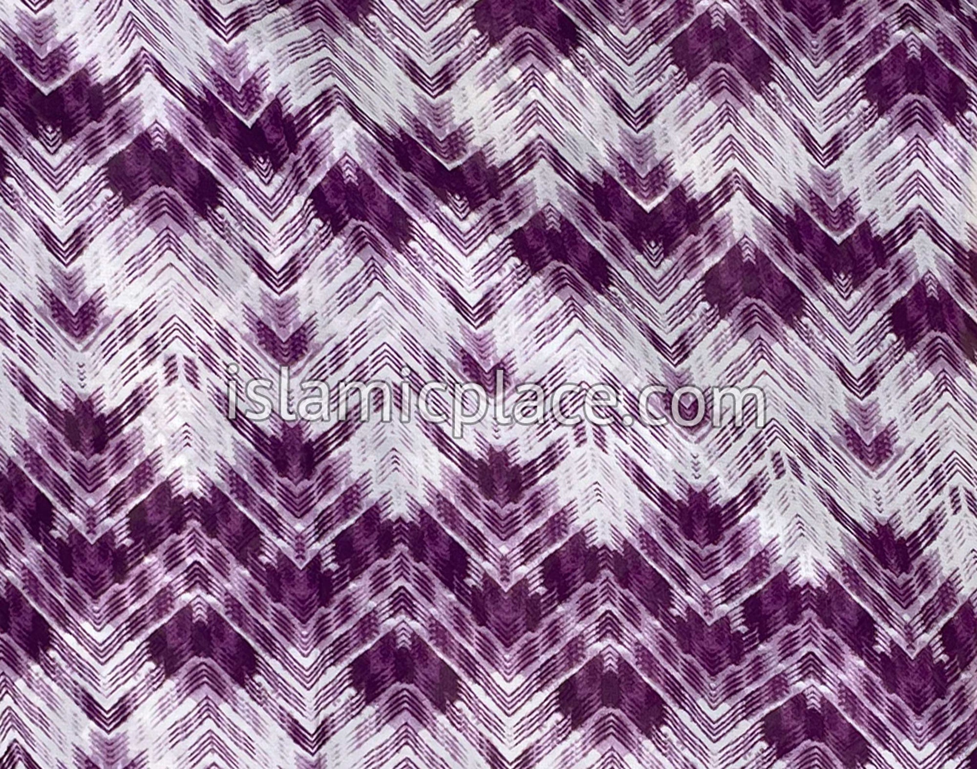 White Zig Zag Lines on Plum and White - 45" Square Printed Khimar