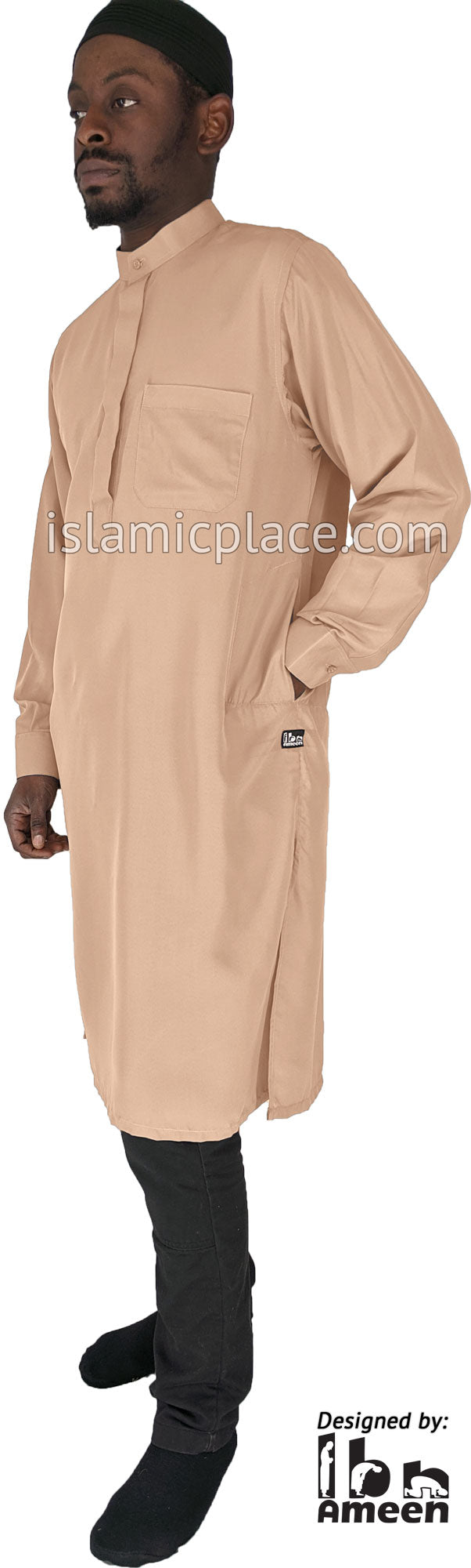 Light Peach Men Saudi Ad Daffah Plain Kameez by Ibn Ameen The