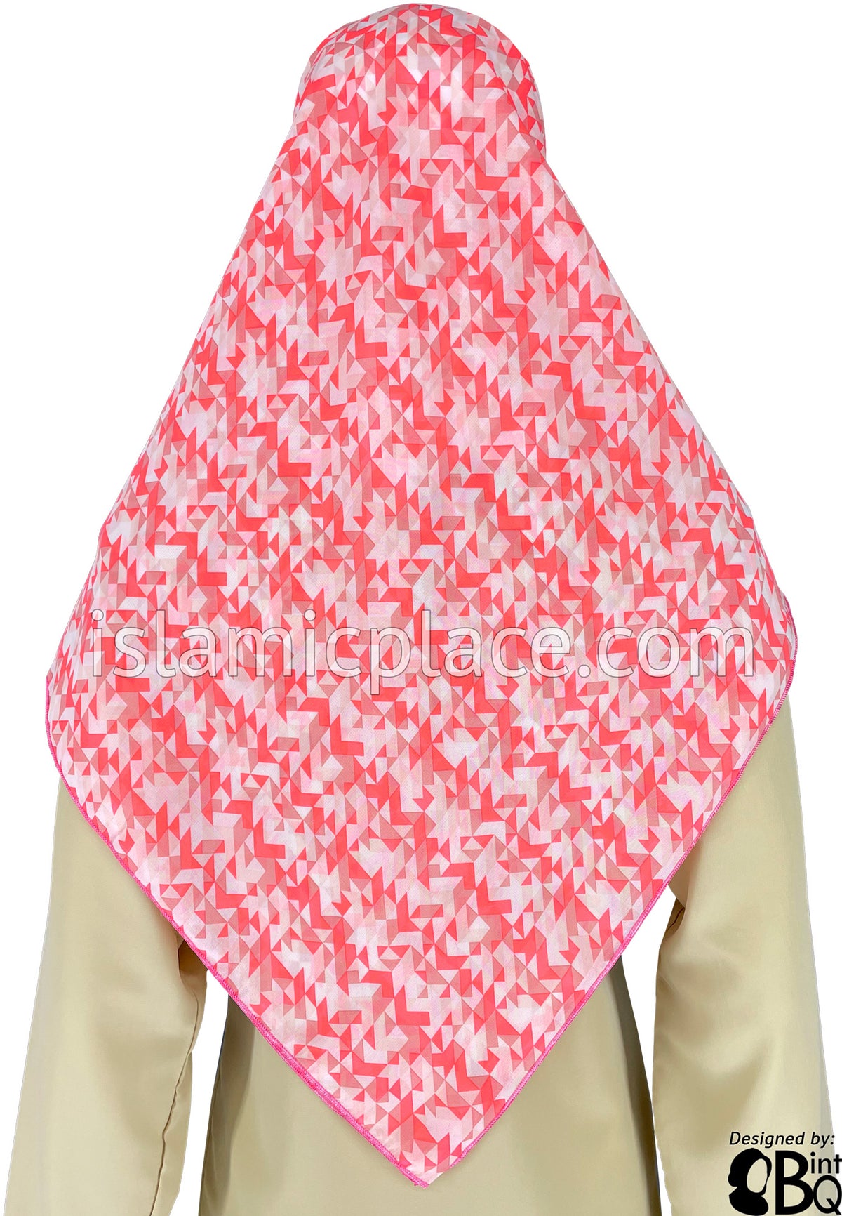 Coral, Muave, White and Pink Flake Pattern - 45&quot; Square Printed Khimar