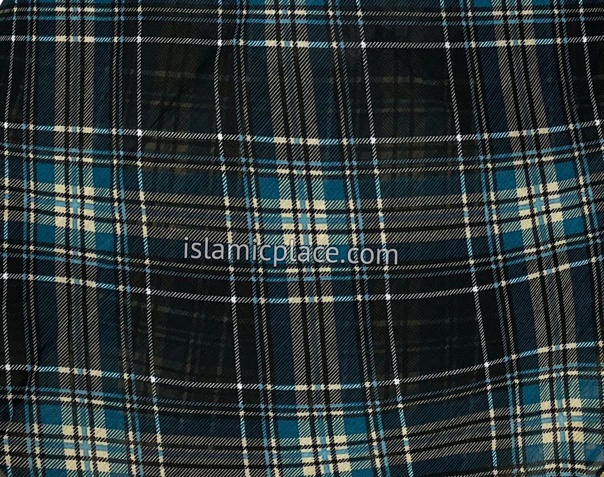 Dark Teal, Tan and Black Large Plaid - 45" Square Printed Khimar