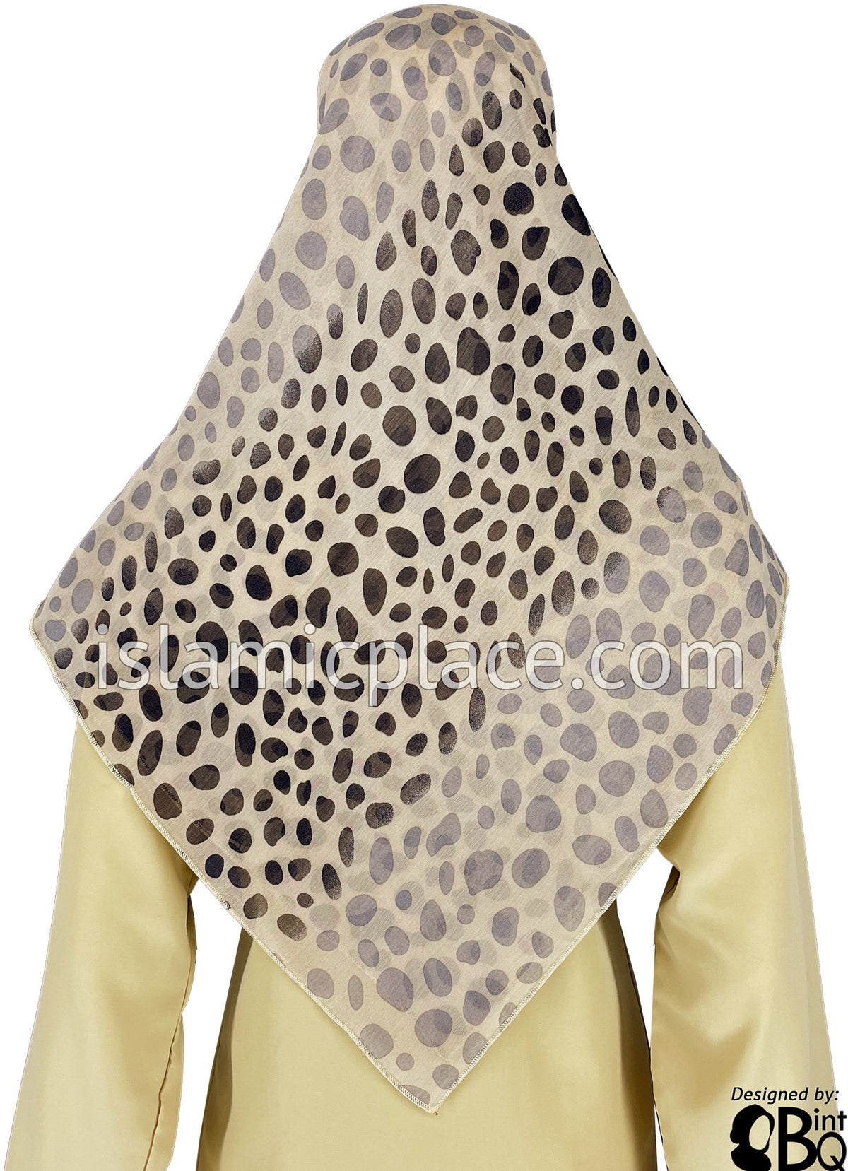 Brown, Faded Mauve on Tan Cheetah Print - 45&quot; Square Printed Khimar