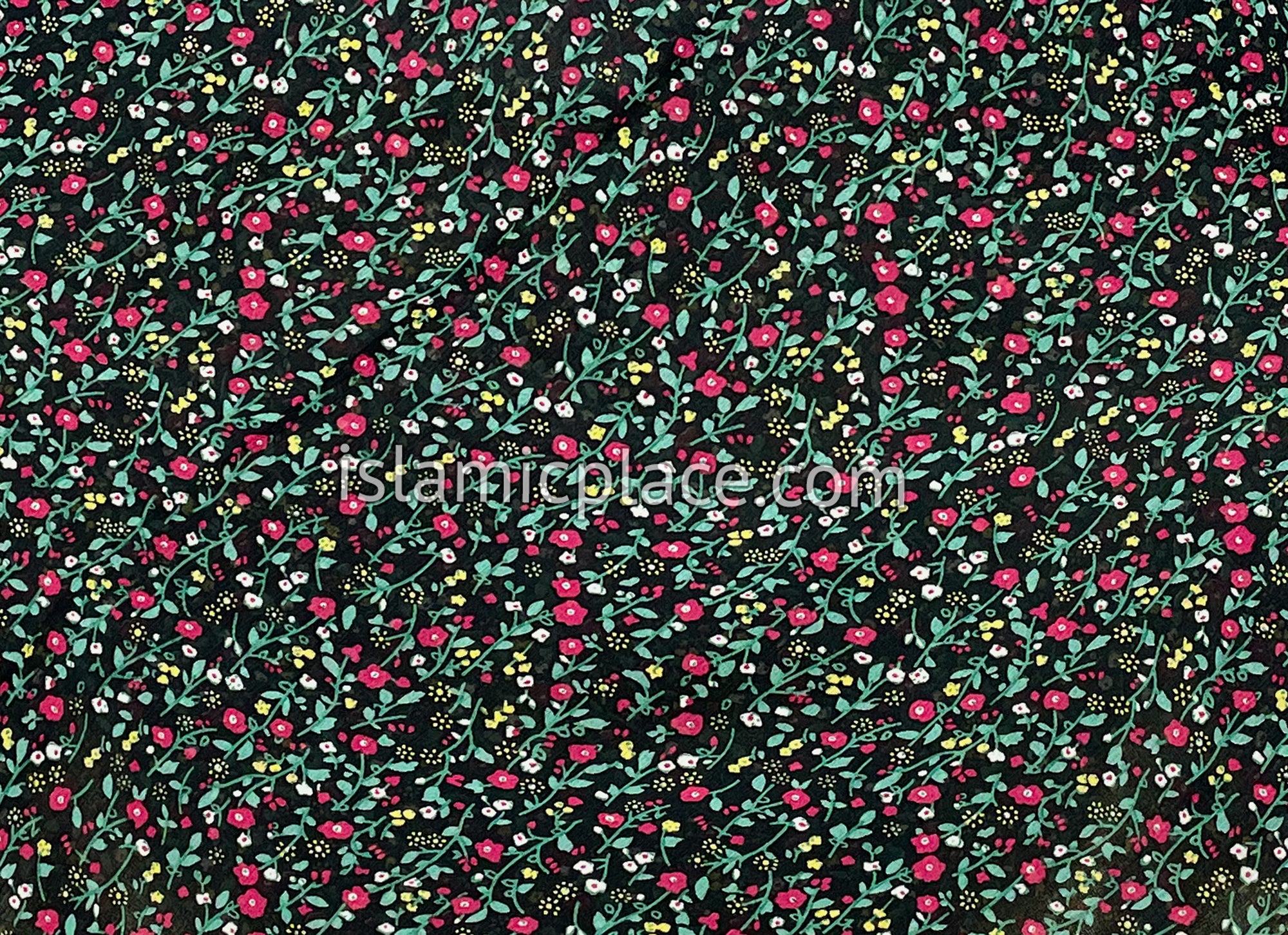 Neon Pink, Green, Yellow, on Black Graffiti Floral Design - 45" Square Printed Khimar