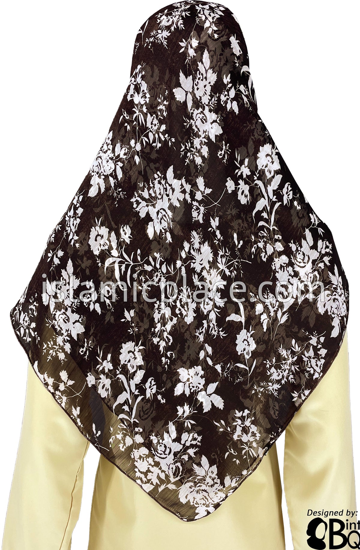 White Vines on Brown - 45&quot; Square Printed Khimar