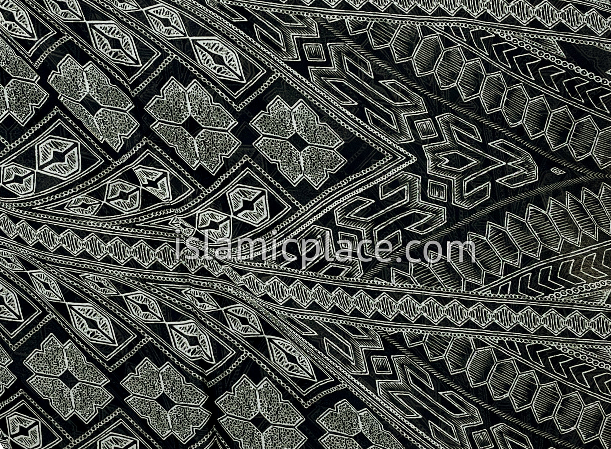 Gray and White on Black Aztec Design - 45" Square Printed Khimar